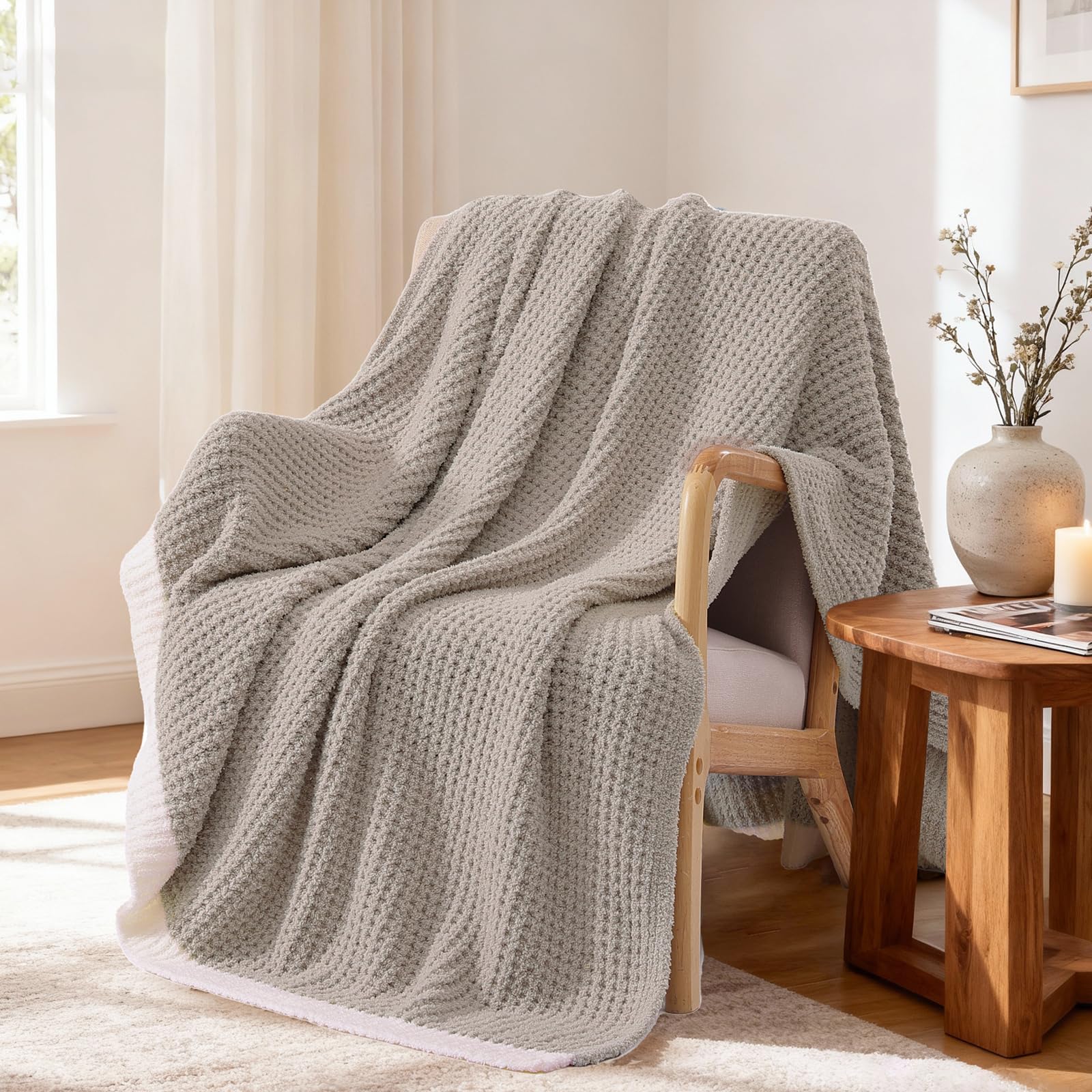 WRENSONGE Throw Blanket Cationic Dyeing Taupe Soft Cozy Fluffy Warm Hand Made Throw Blankets for Couch, Sofa, Chair, Bed, Camping, Picnic, Travel Lightweight Bed Blanket - 50"*60"