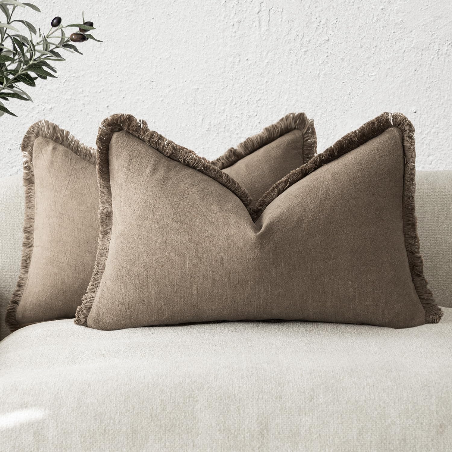Foindtower Set of 2 Decorative Linen Fringe Throw Pillow Covers Boho Farmhouse Cushion Cover with Tassels Soft Accent Pillowcase for Couch Chair Sofa Bed Living Room Home Decor,20×20 Inch,Sky Blue