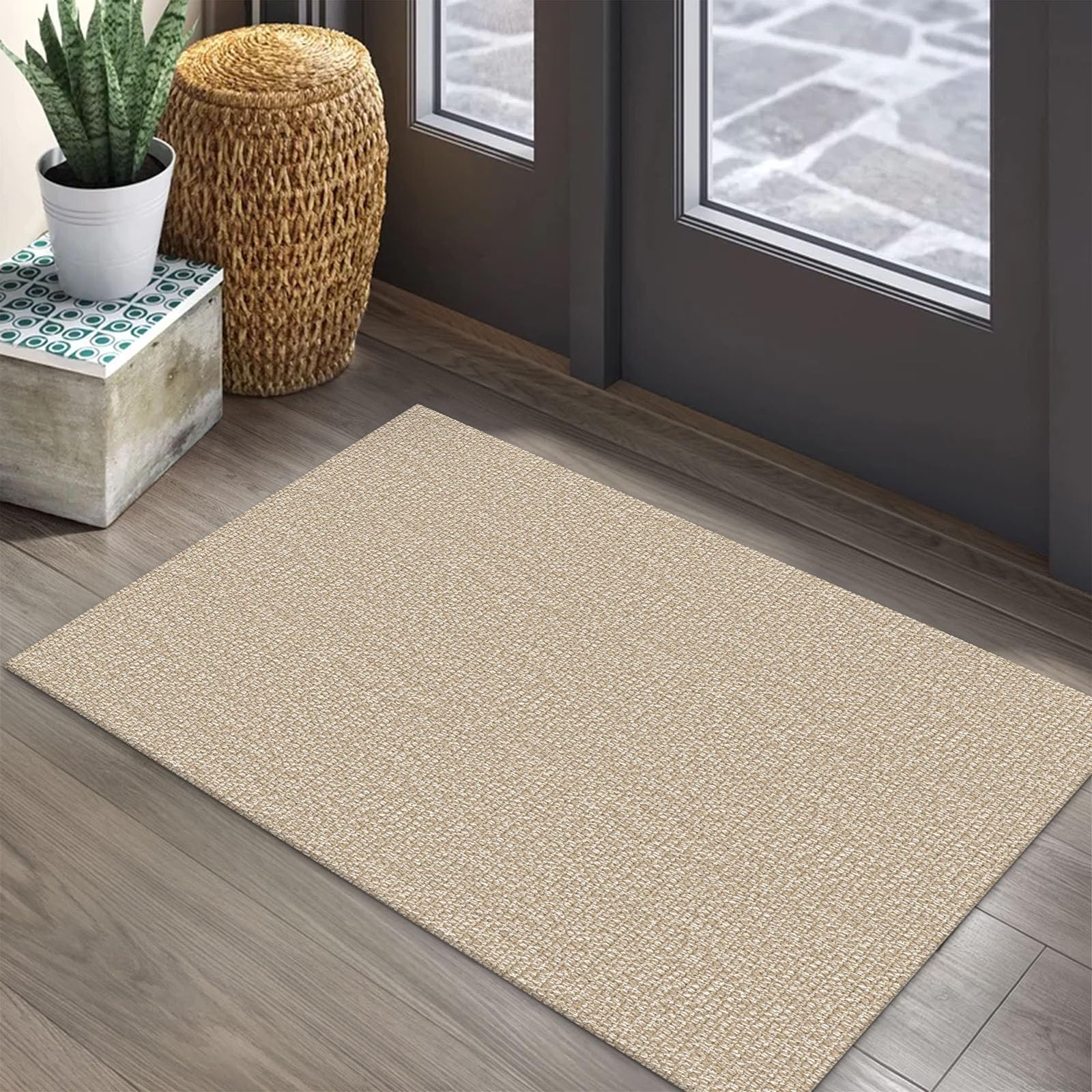 EARTHALL Washable Area Rug 4x6 Ft Non Slip Rugs for Entryway Braided Rubber Backed Bedroom Carpet Cotton Entry Rug Woven Floor Carpets for Bedroom Dining Room Living Room, Send/Beige