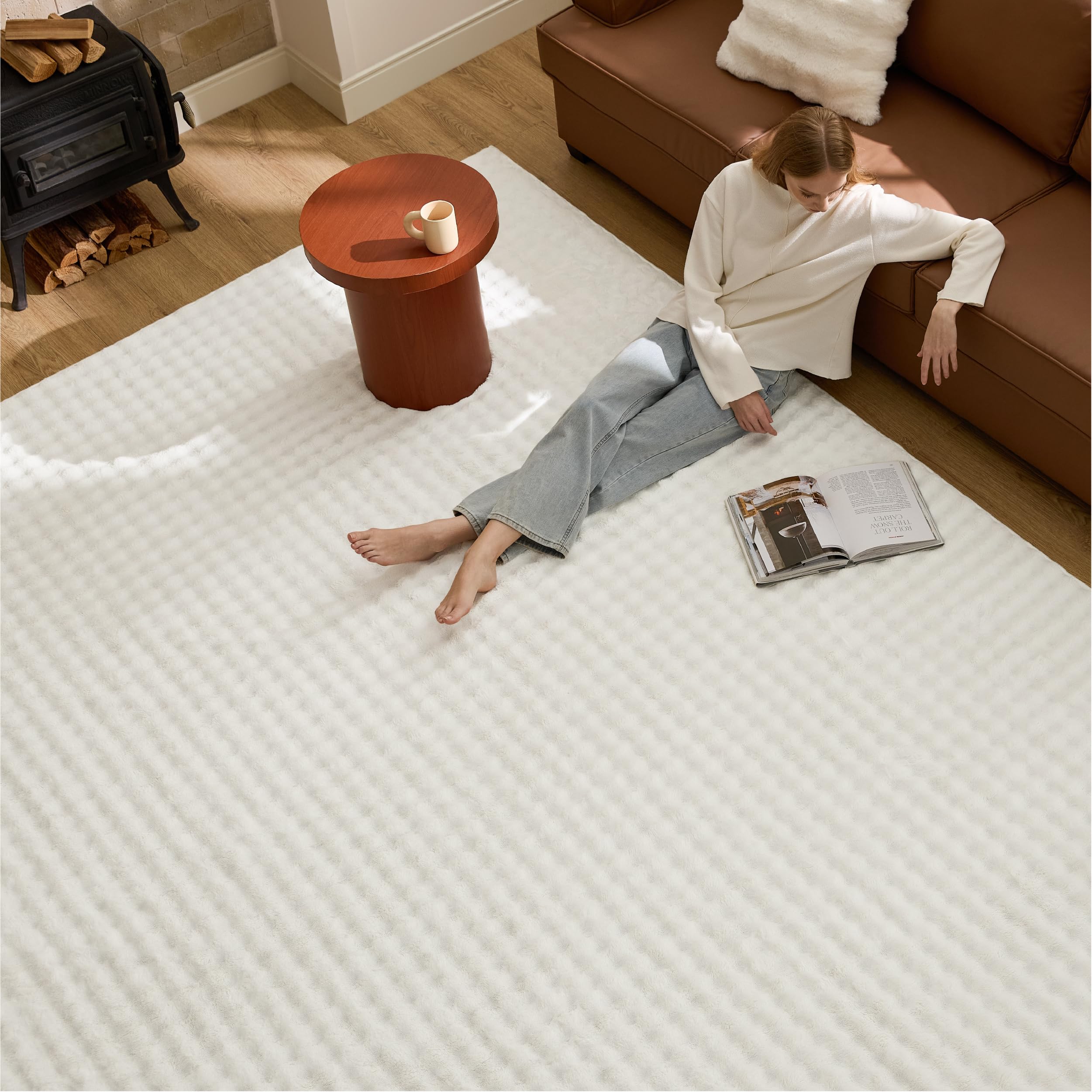 Bedsure 5x7 Printed Jute-Look Rug for Living Room, Machine Washable Rugs, Jute-Look Rug, Non-Slip Backing, Non-Shedding