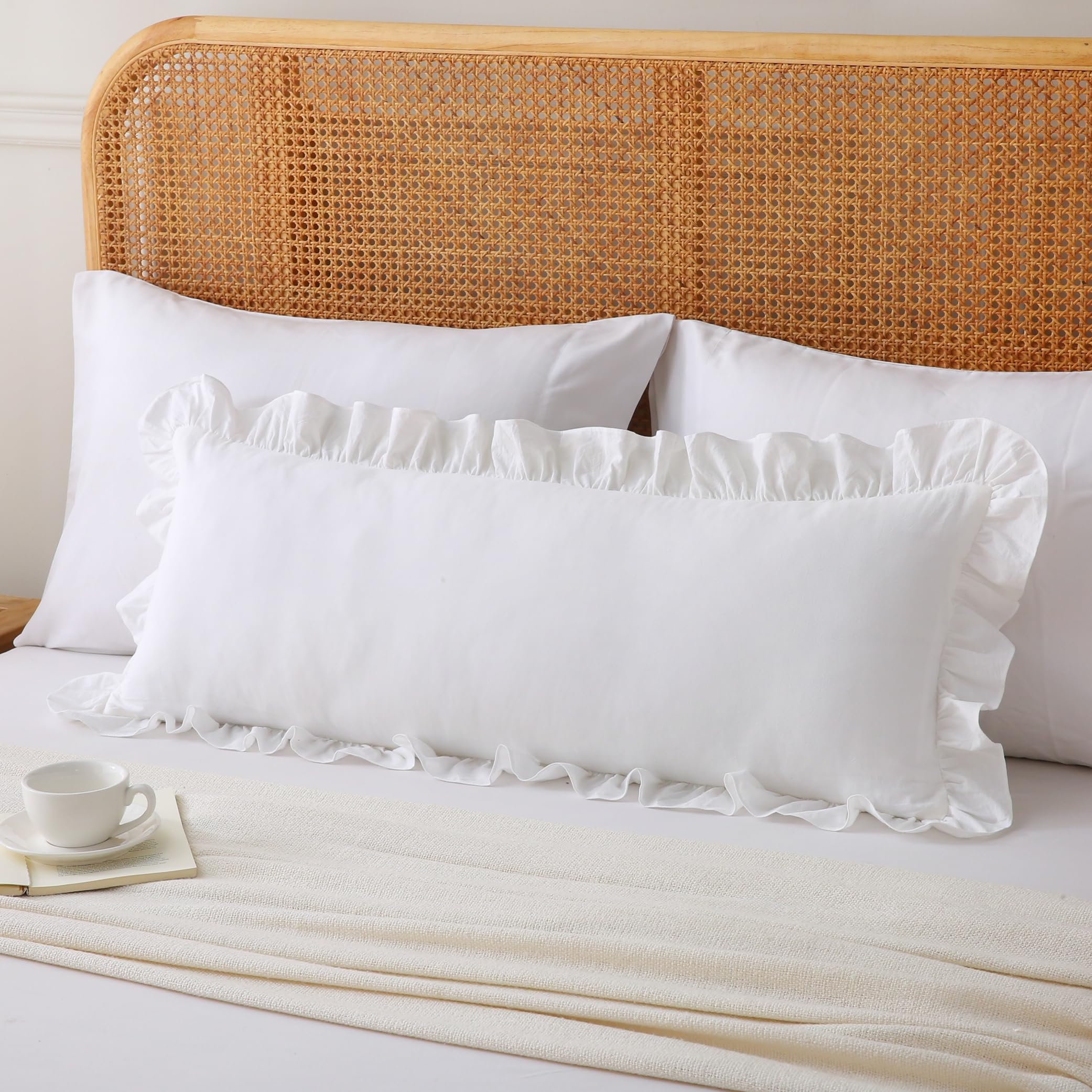 18x18 Taupe White Checkered Cotton Pillow Covers Ruffle Trim Zipper Decor Cushion Cases Set of 2