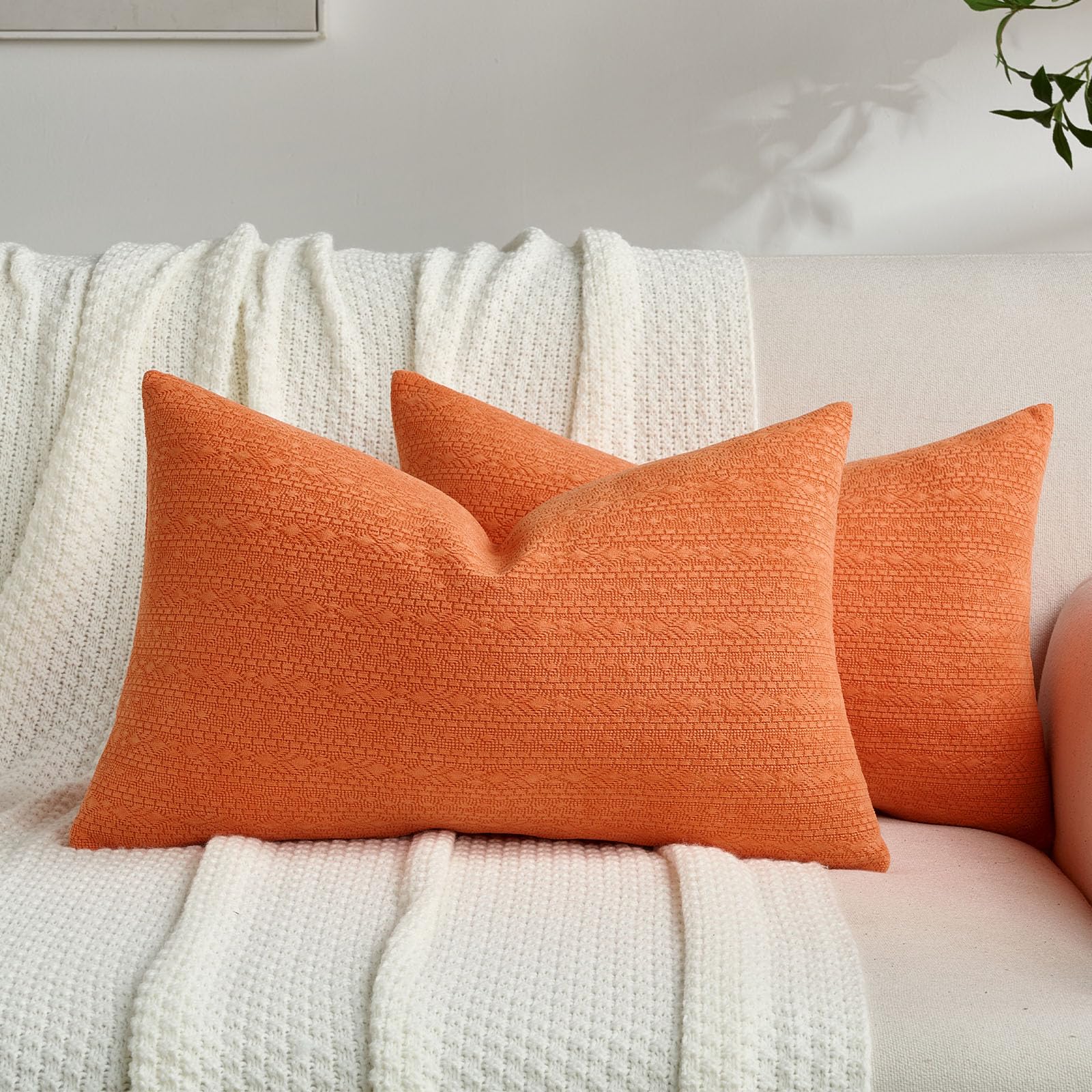 FUTEI Pack of 2 Solid Chenille Throw Pillow Covers 18x18 Inch Soft Farmhouse Decorative Accent Cushion Cases Modern Home Decor for Couch Living Room, Cream