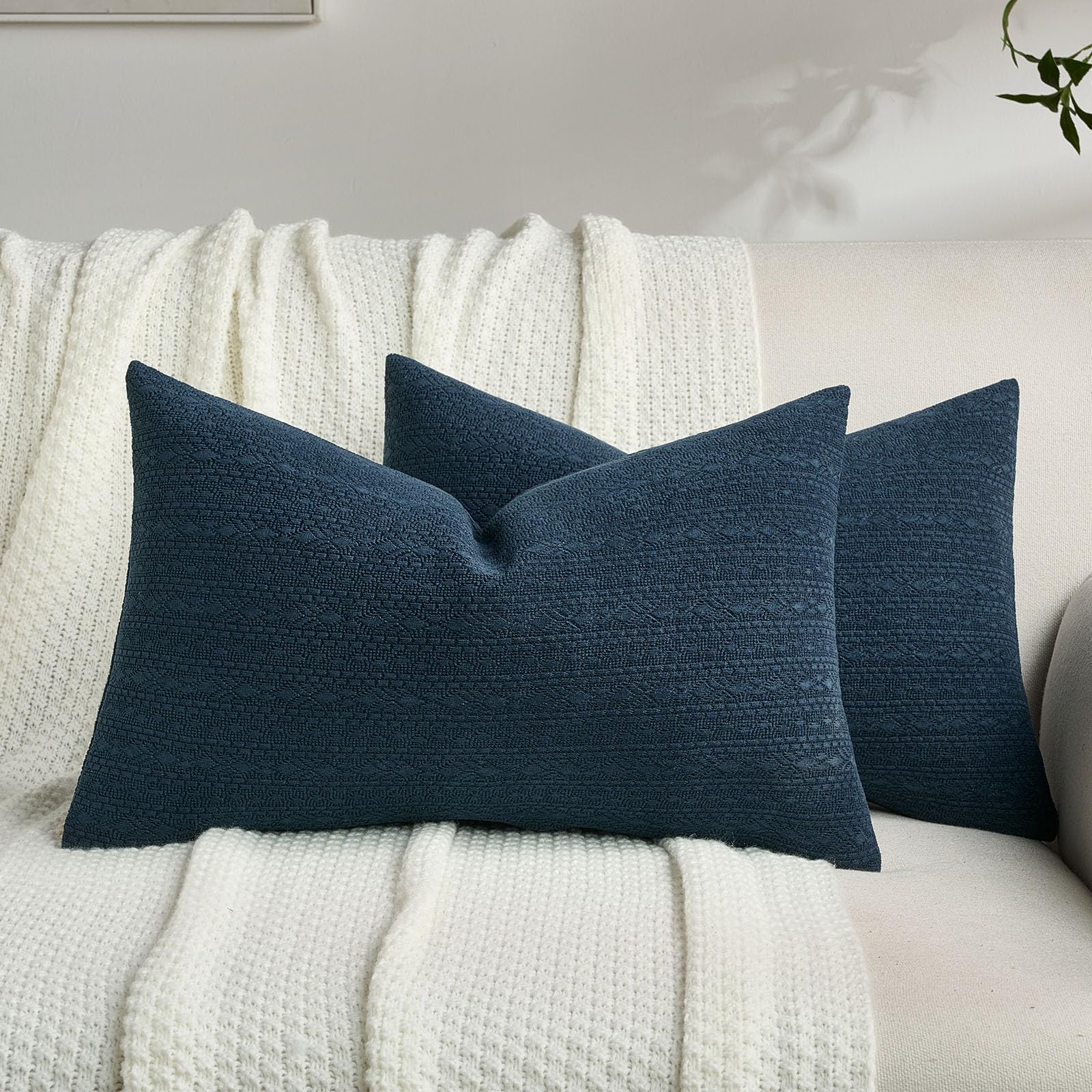 FUTEI Pack of 2 Solid Chenille Throw Pillow Covers 18x18 Inch Soft Farmhouse Decorative Accent Cushion Cases Modern Home Decor for Couch Living Room, Cream