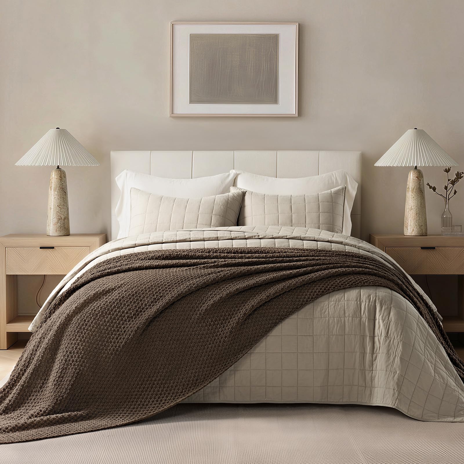 EVERGRACEHOME Chunky Chenille Knit Throw Blanket for Couch, Soft Luxurious Moss Stitch Blankets for Bed, Cozy Decorative Farmhouse Knitted Throws for Sofa, Mocha Brown, 50" x 60"