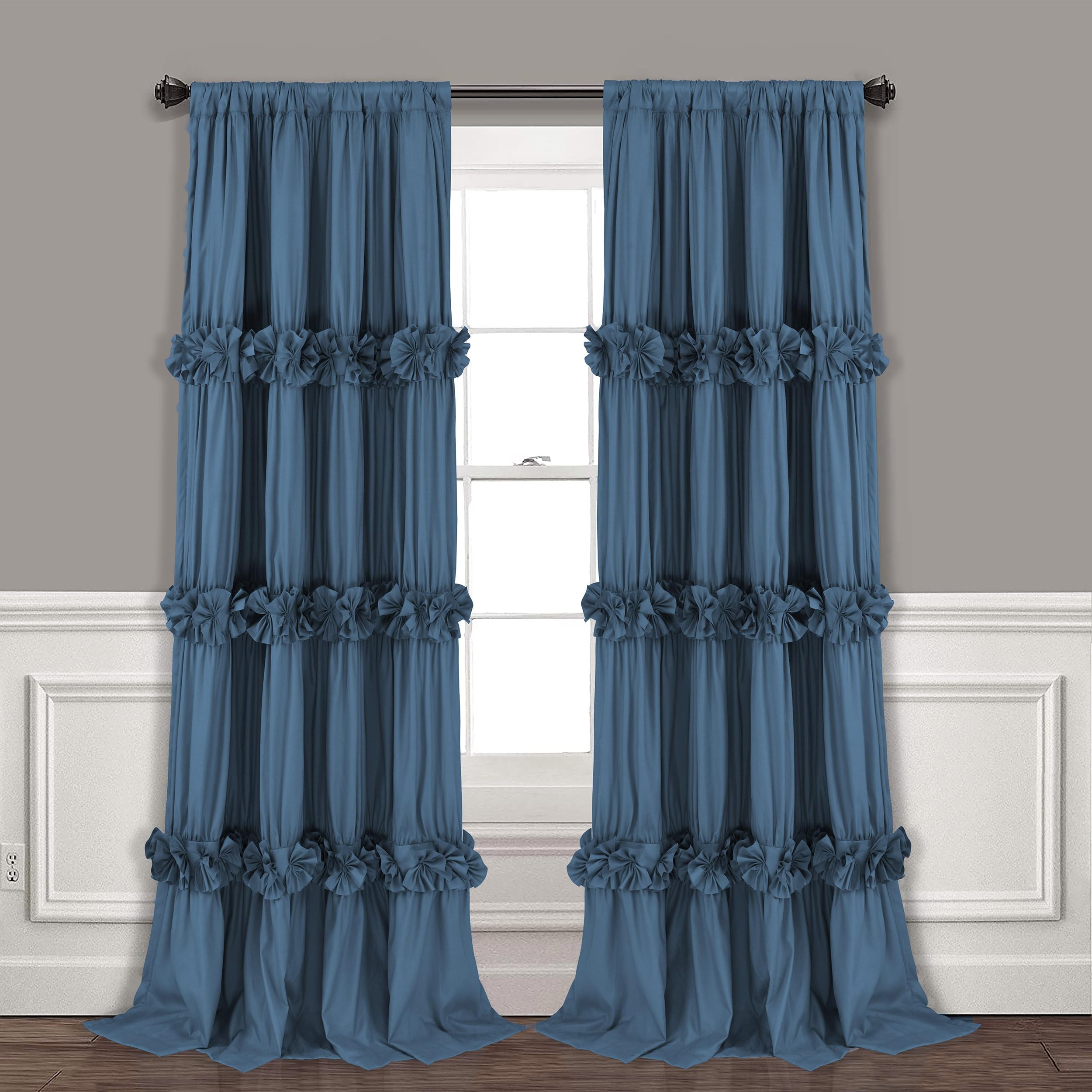 Homechoice Decor Thermal Insulated Blackout Window Curtains, 54" W x 84" L (Pair), Boho Ruched Window Treatments with 3 Rows of Butterfly Flowers, Rustic Rod Pocket Drapes for Room, Camel (LQ-30)