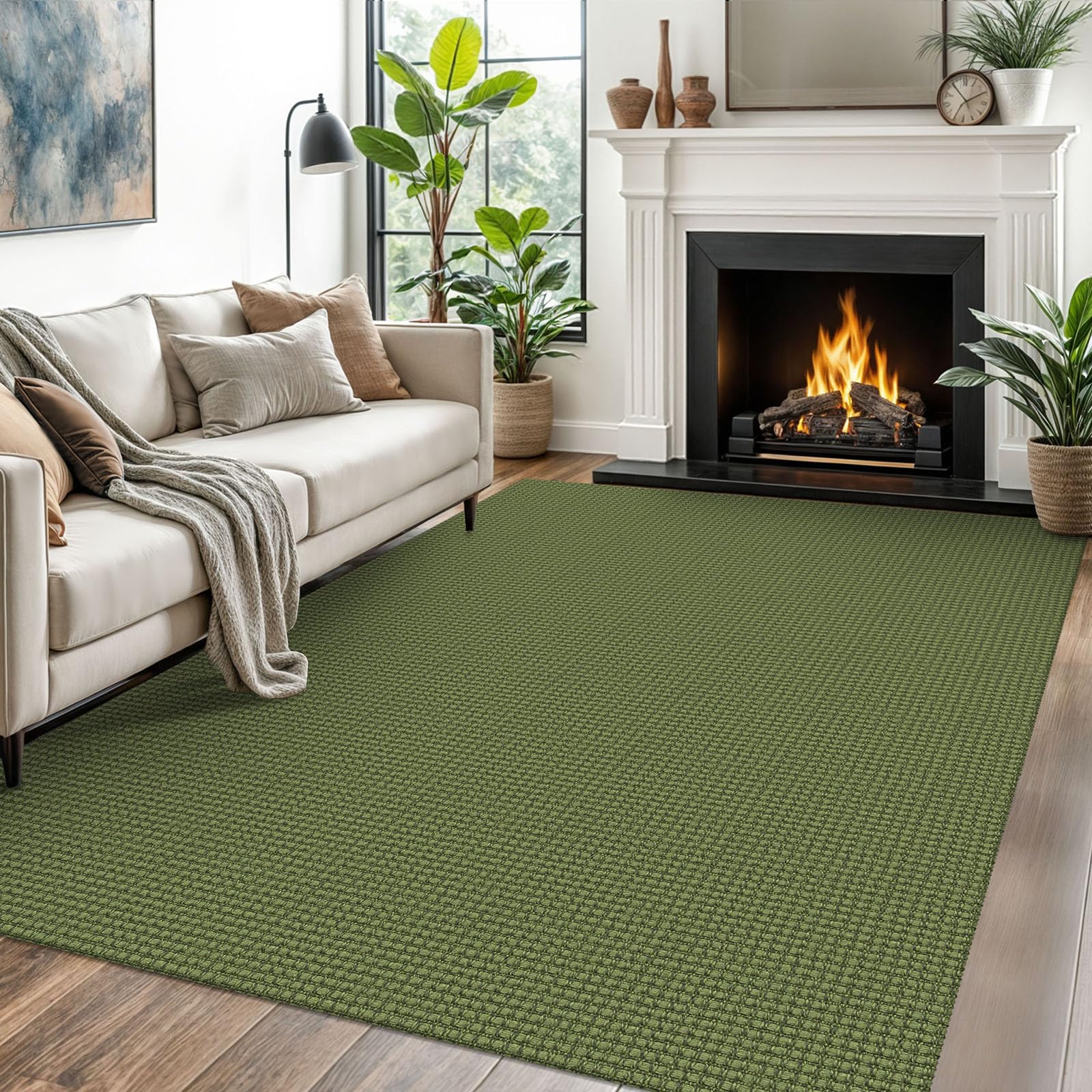 EARTHALL Woven Area Rug 4x6 Ft Washable Rugs for Entryway Non Slip Braided Throw Rugs Bedroom Carpet Cotton Entry Rug Cotton Floor Carpets for Bedroom Dining Room Living Room, Orange/Tan/Brown