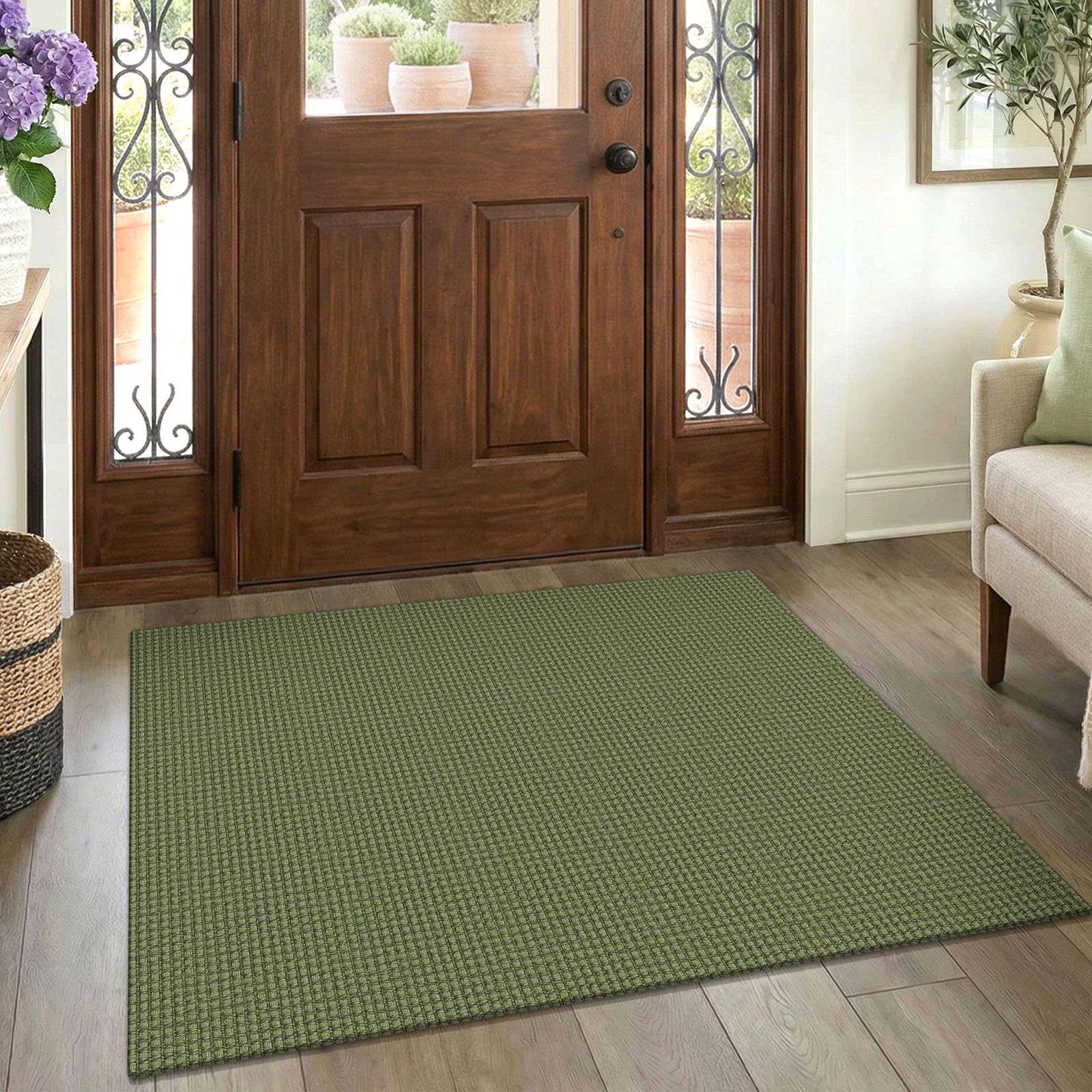EARTHALL Woven Area Rug 4x6 Ft Washable Rugs for Entryway Non Slip Braided Throw Rugs Bedroom Carpet Cotton Entry Rug Cotton Floor Carpets for Bedroom Dining Room Living Room, Orange/Tan/Brown
