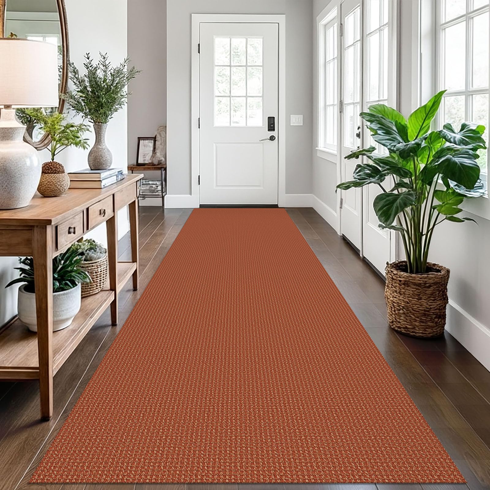 EARTHALL Woven Area Rug 4x6 Ft Washable Rugs for Entryway Non Slip Braided Throw Rugs Bedroom Carpet Cotton Entry Rug Cotton Floor Carpets for Bedroom Dining Room Living Room, Orange/Tan/Brown
