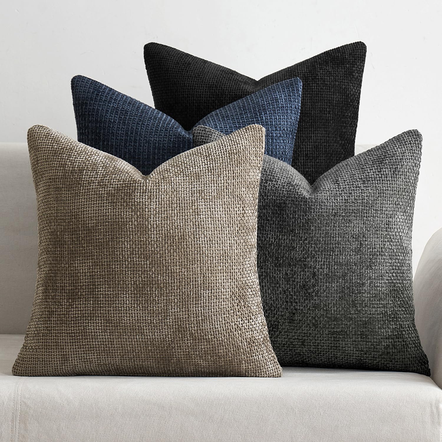 MIULEE Pack of 4 Couch Throw Pillow Covers 20x20 Inch Cream Soft Decorative Chenille Pillow Covers Farmhouse Accent Cushion Covers for Boho Spring Home Decor Sofa Bedroom Living Room