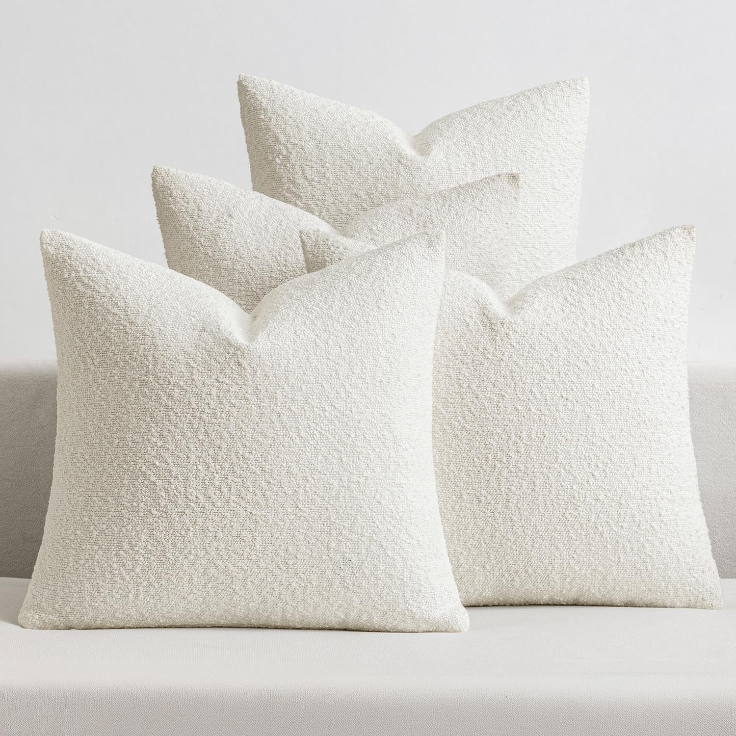 MIULEE Pack of 4 Decorative Textured Boucle Throw Pillow Covers 20x20 Inch Neutral Brown Accent Solid Pillow Cases Couch Cushion Covers for Modern Farmhouse Boho Chair Sofa Bed Livingroom Home Decor