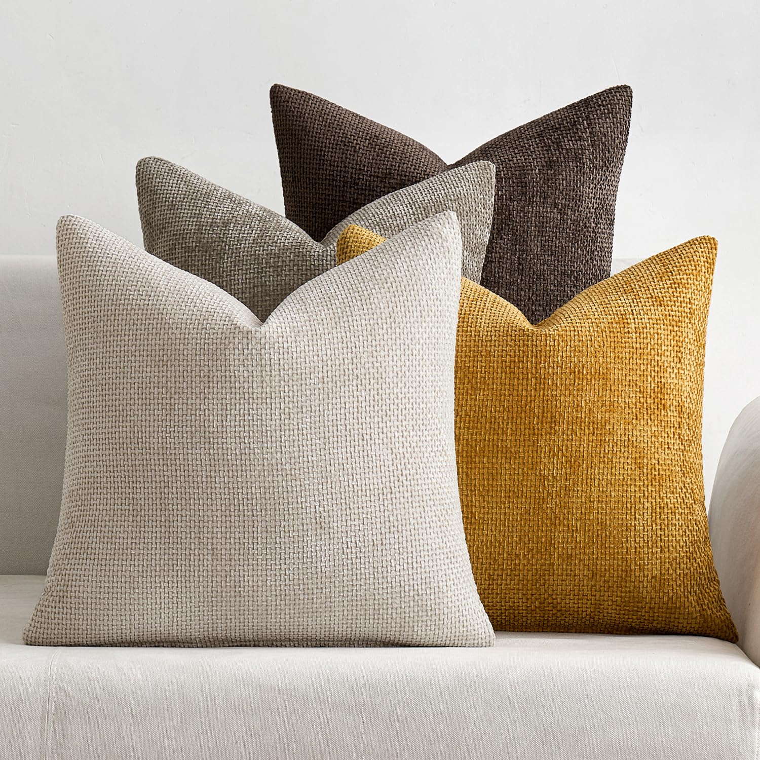 MIULEE Pack of 4 Couch Throw Pillow Covers 20x20 Inch Cream Soft Decorative Chenille Pillow Covers Farmhouse Accent Cushion Covers for Boho Spring Home Decor Sofa Bedroom Living Room