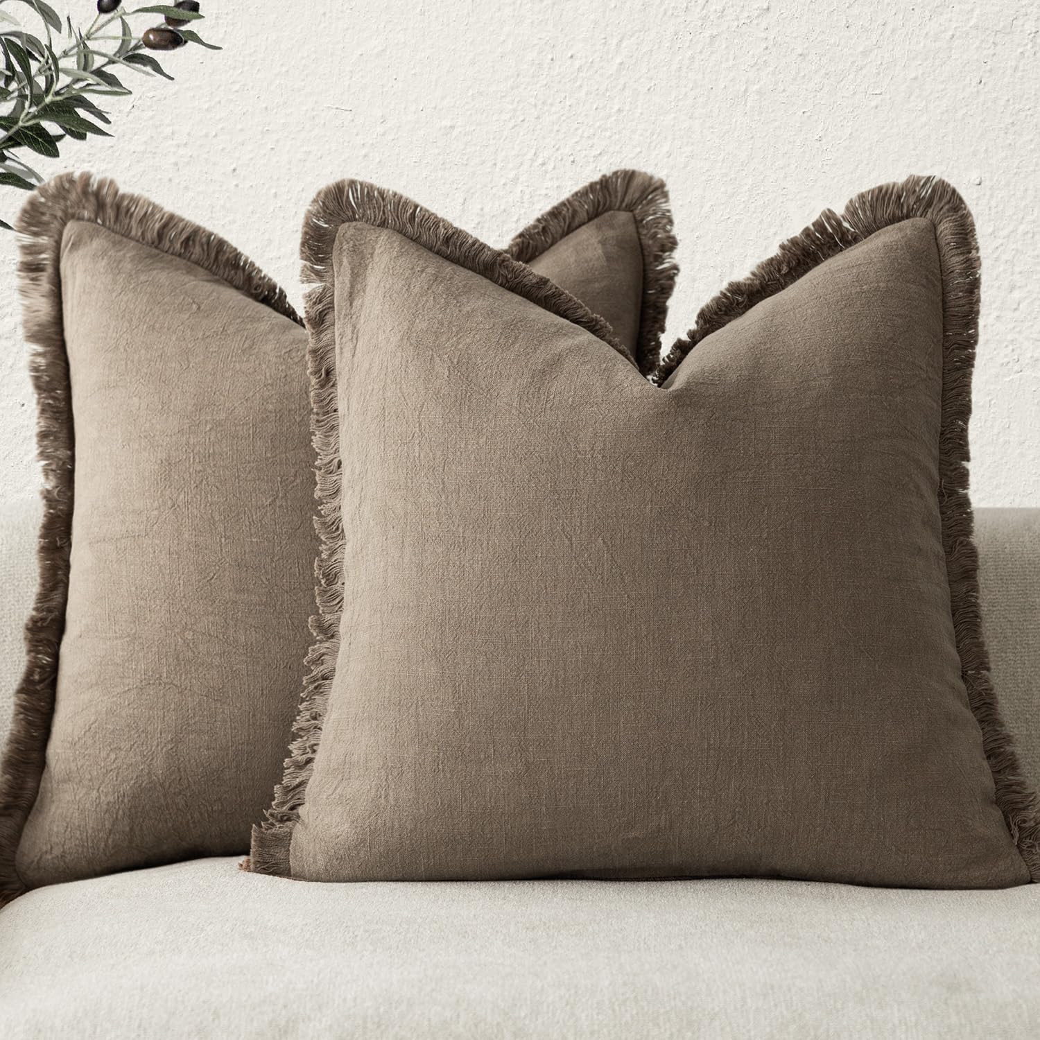 Foindtower Set of 2 Decorative Linen Fringe Throw Pillow Covers Boho Farmhouse Cushion Cover with Tassels Soft Accent Pillowcase for Couch Chair Sofa Bed Living Room Home Decor,20×20 Inch,Sky Blue