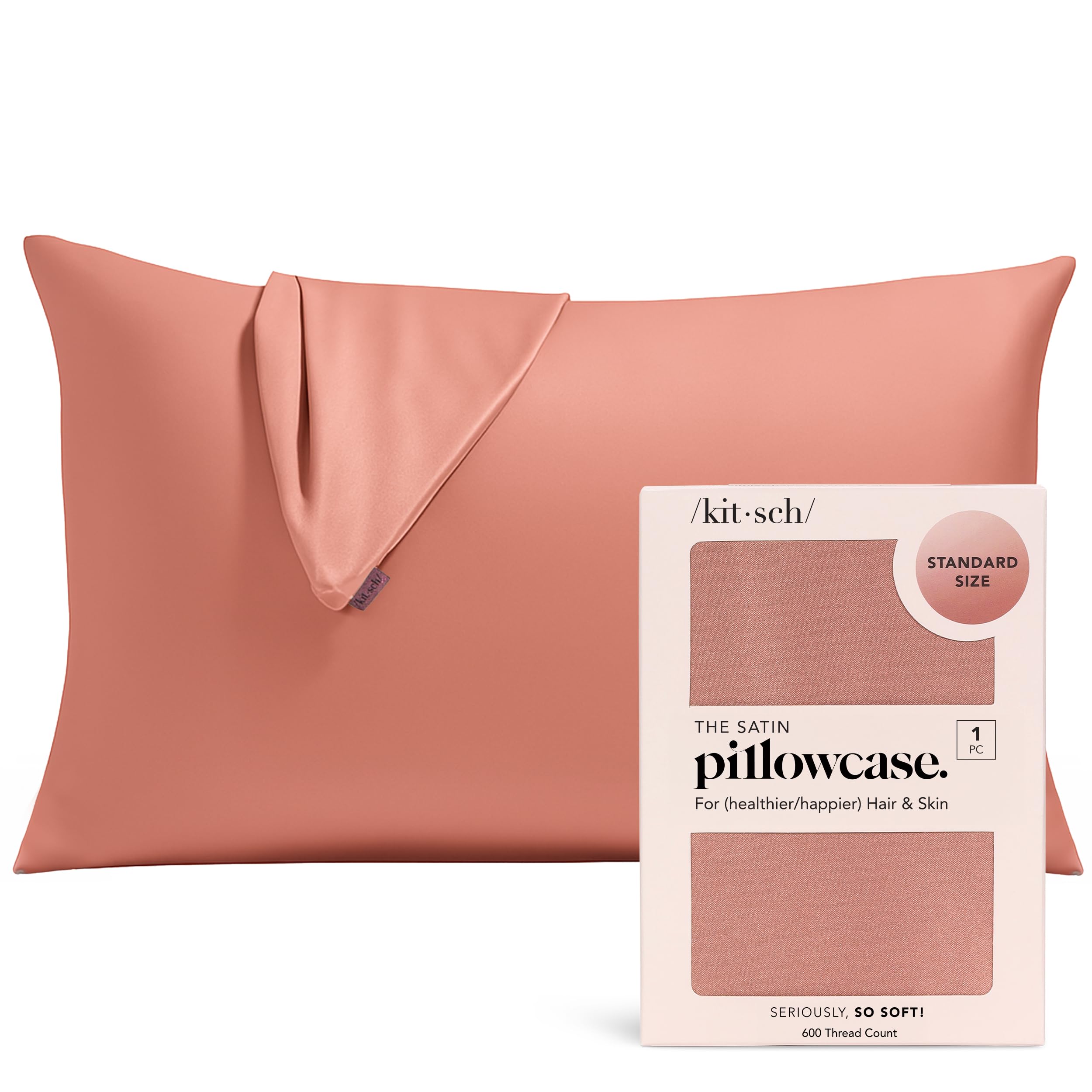 Kitsch Satin Pillowcase with Zipper for Hair & Skin - Softer Than Silk Pillow Cases, Smooth Cooling Satin Pillow Case, Wrinkle-Free, Machine Washable - Pillow Cases Standard Size (19x26), Ivory 2pcs