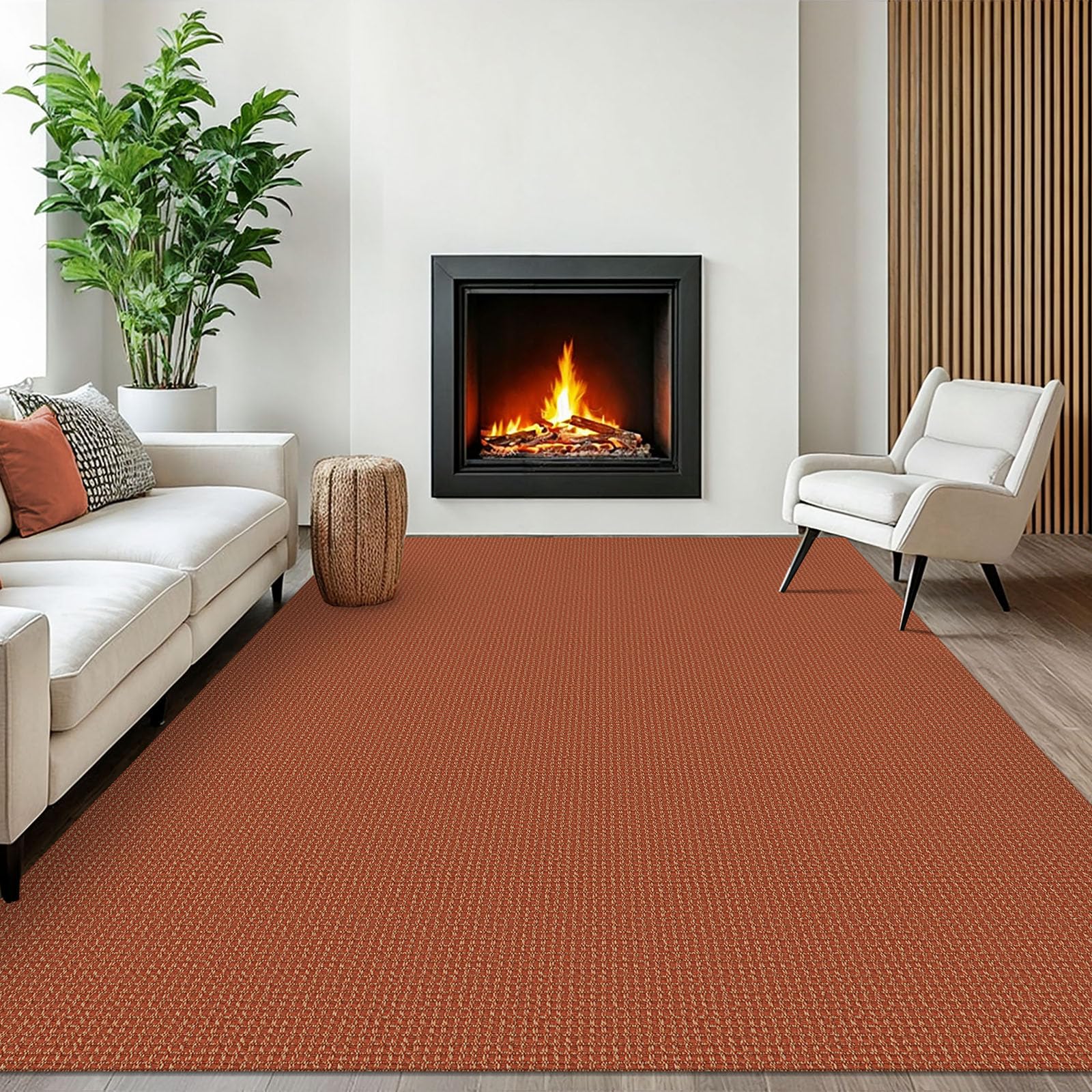 EARTHALL Woven Area Rug 4x6 Ft Washable Rugs for Entryway Non Slip Braided Throw Rugs Bedroom Carpet Cotton Entry Rug Cotton Floor Carpets for Bedroom Dining Room Living Room, Orange/Tan/Brown