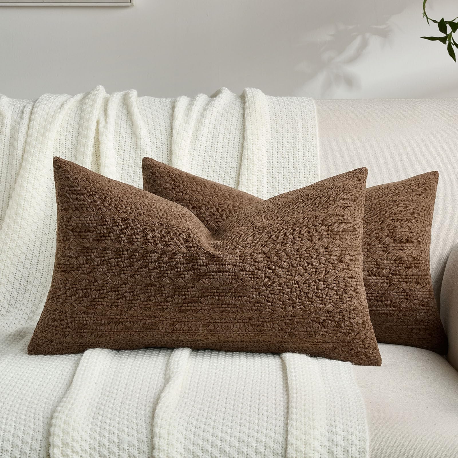 FUTEI Pack of 2 Solid Chenille Throw Pillow Covers 18x18 Inch Soft Farmhouse Decorative Accent Cushion Cases Modern Home Decor for Couch Living Room, Cream