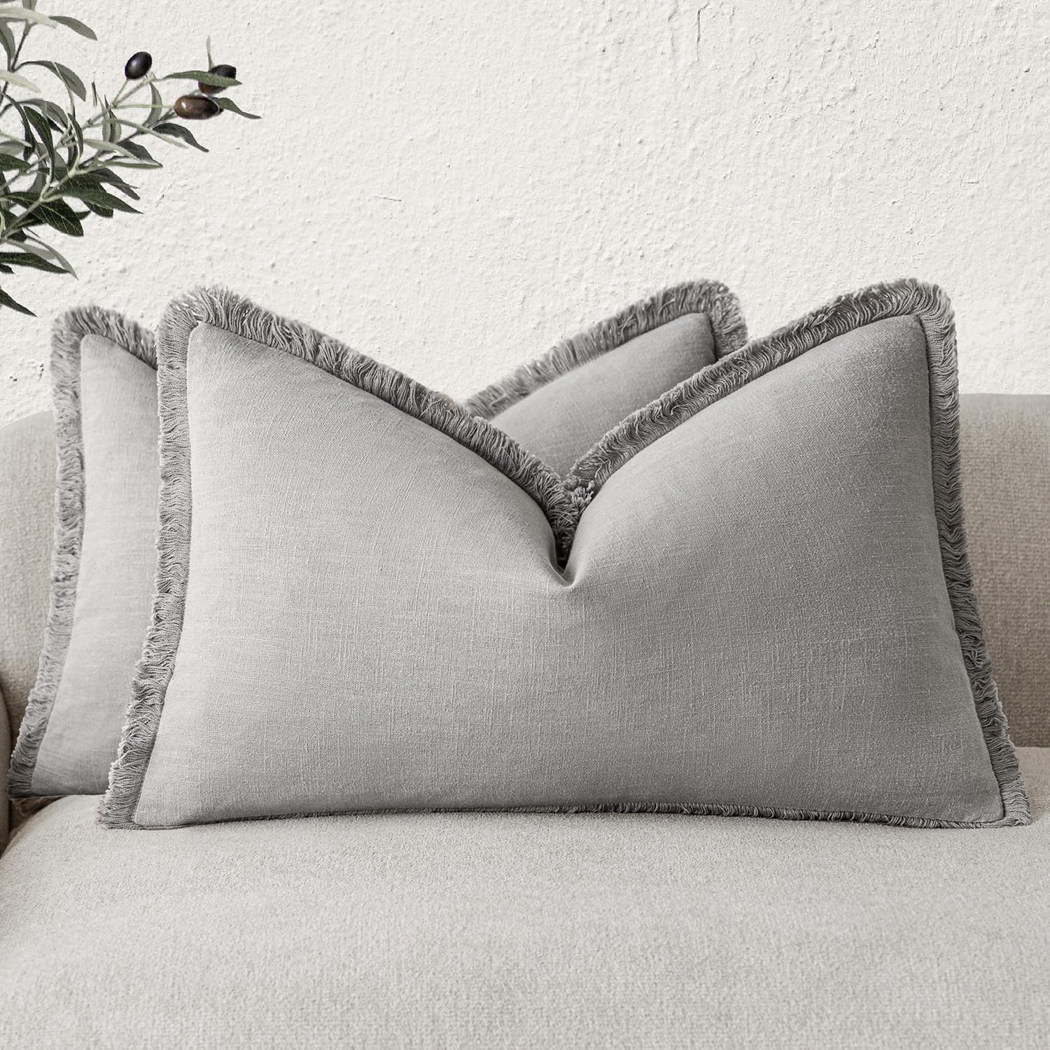 Foindtower Set of 2 Decorative Linen Fringe Throw Pillow Covers Boho Farmhouse Cushion Cover with Tassels Soft Accent Pillowcase for Couch Chair Sofa Bed Living Room Home Decor,20×20 Inch,Sky Blue