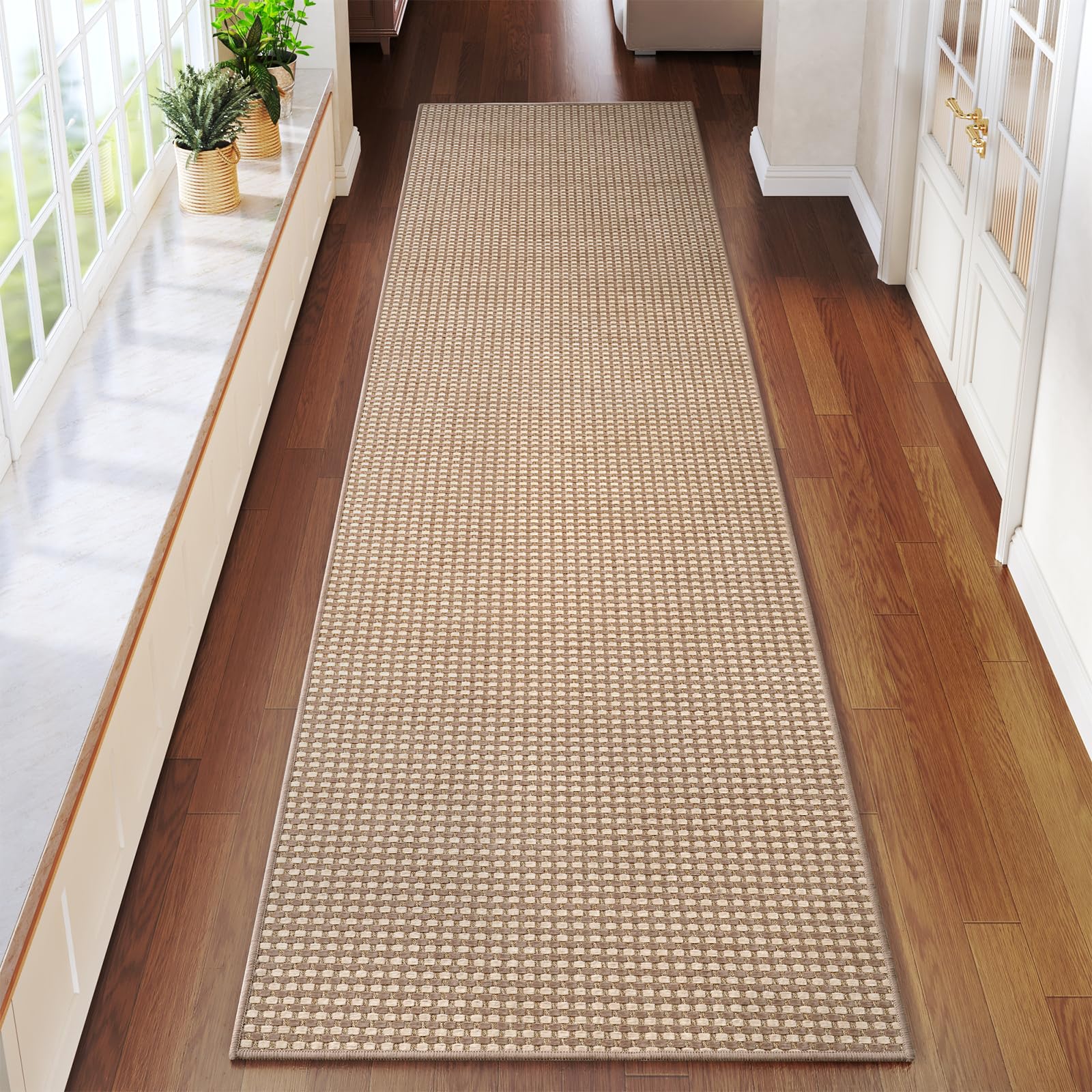 YDKGL Boho Washable Area Rugs 5x7 ft, Non Slip Area Rug for Living Room, Braided Office Rugs Bedroom Rug Woven Washable Indoor Floor Carpets for Office Dining Bedroom Living Room, Easy to Clean, Brown