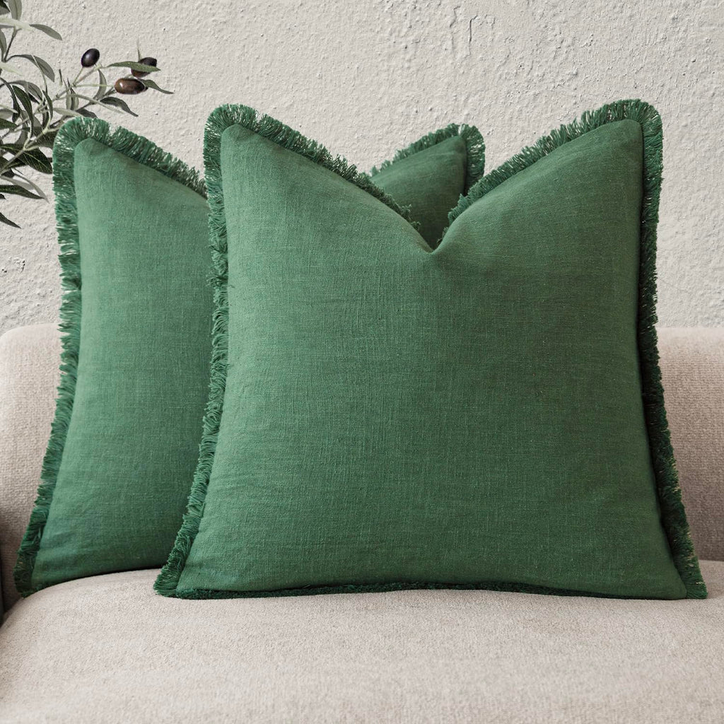 Foindtower Set of 2 Decorative Linen Fringe Throw Pillow Covers Boho Farmhouse Cushion Cover with Tassels Soft Accent Pillowcase for Couch Chair Sofa Bed Living Room Home Decor,20×20 Inch,Sky Blue