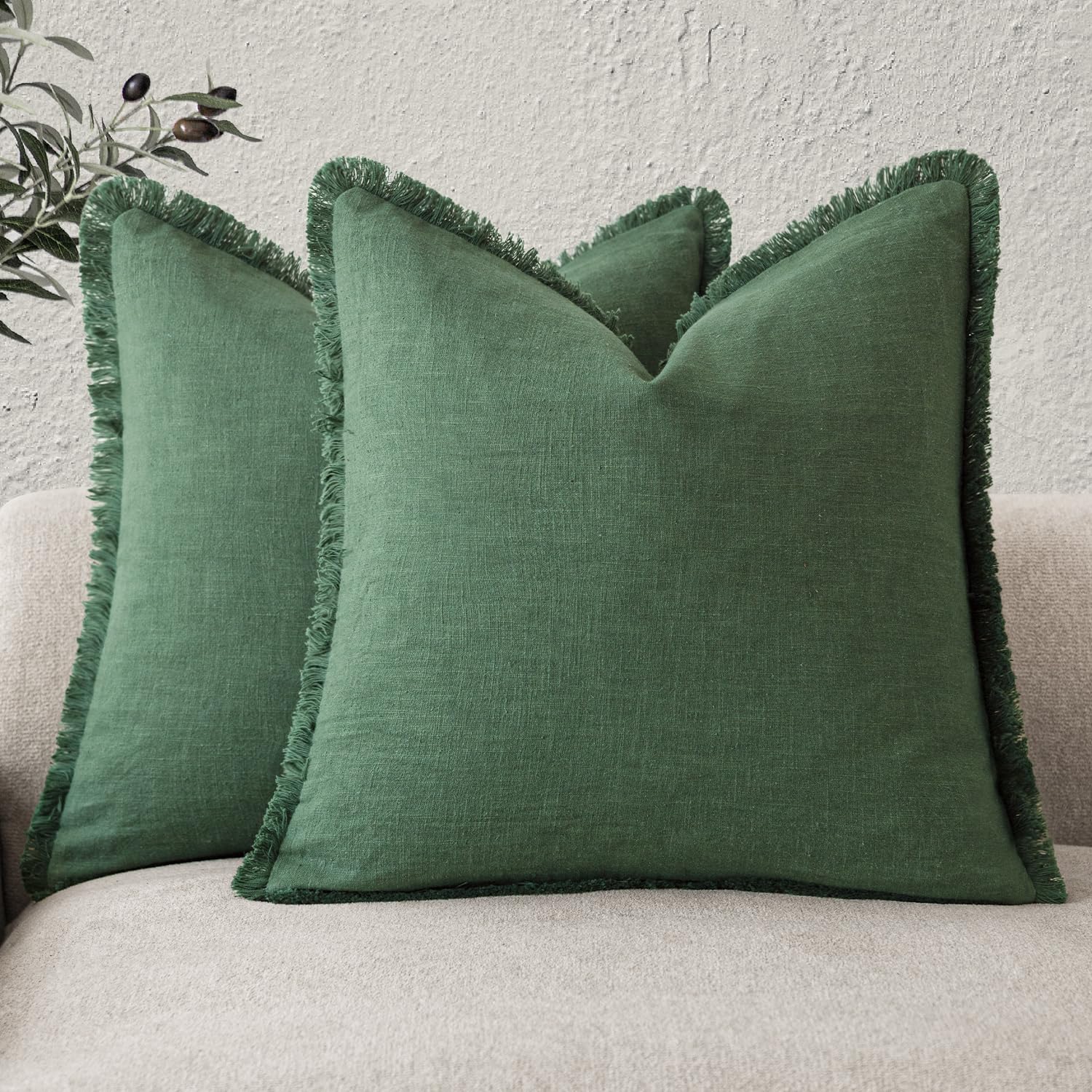 Foindtower Set of 2 Decorative Linen Fringe Throw Pillow Covers Boho Farmhouse Cushion Cover with Tassels Soft Accent Pillowcase for Couch Chair Sofa Bed Living Room Home Decor,20×20 Inch,Sky Blue