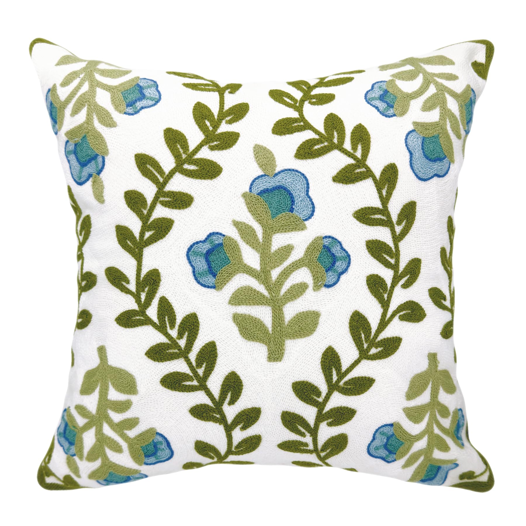18 Inch Blue Floral Embroidered Cotton Pillow Covers Farmhouse Decor Set of 2