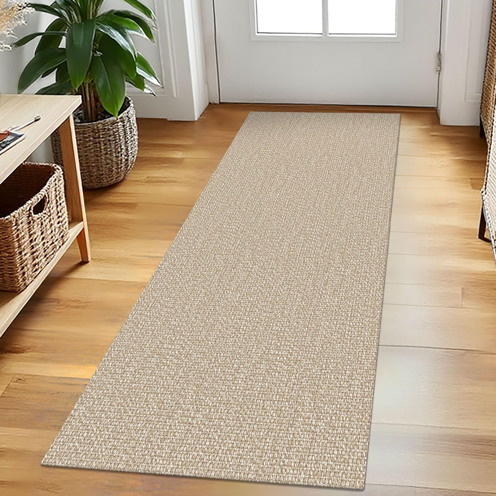 EARTHALL Washable Area Rug 4x6 Ft Non Slip Rugs for Entryway Braided Rubber Backed Bedroom Carpet Cotton Entry Rug Woven Floor Carpets for Bedroom Dining Room Living Room, Send/Beige