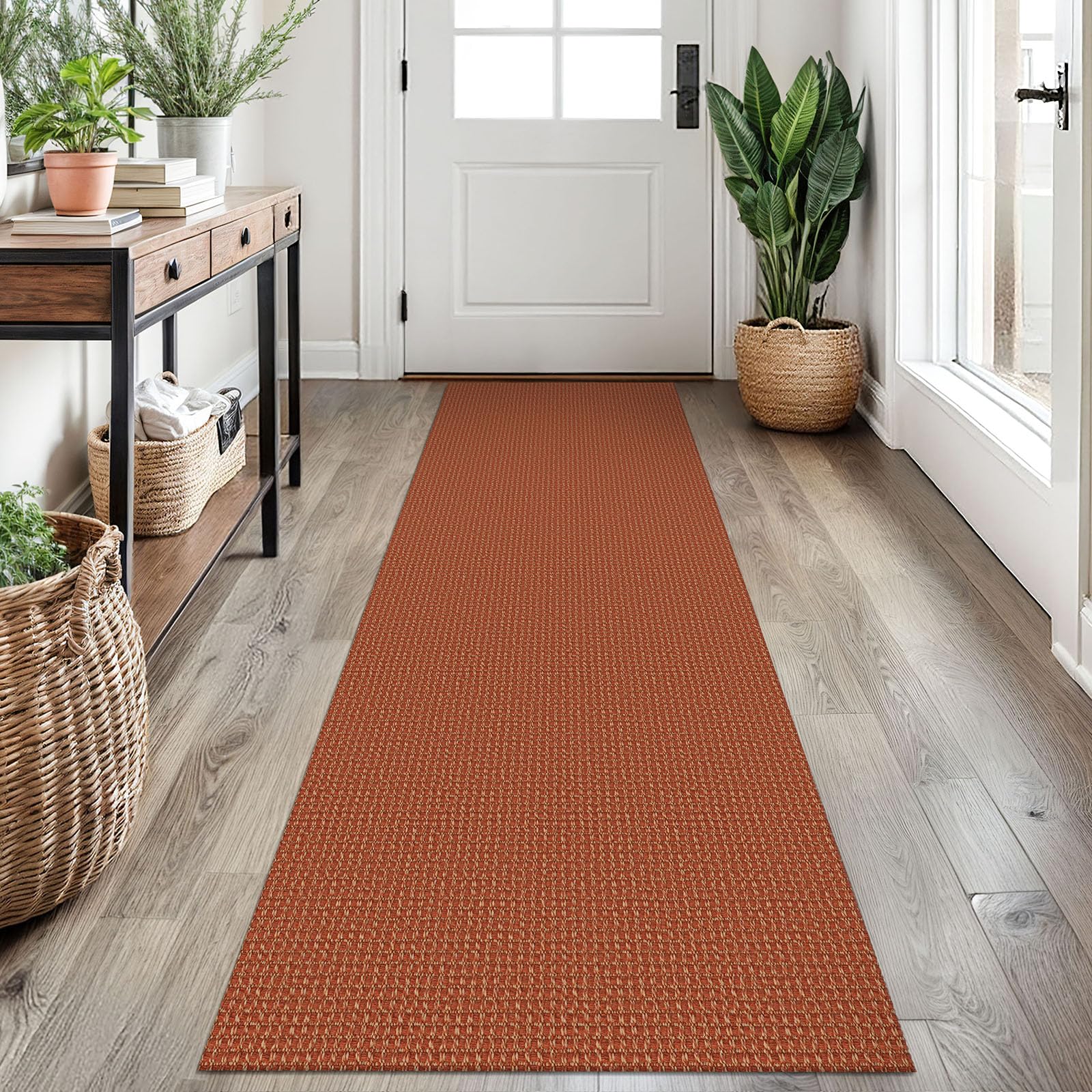 EARTHALL Woven Area Rug 4x6 Ft Washable Rugs for Entryway Non Slip Braided Throw Rugs Bedroom Carpet Cotton Entry Rug Cotton Floor Carpets for Bedroom Dining Room Living Room, Orange/Tan/Brown