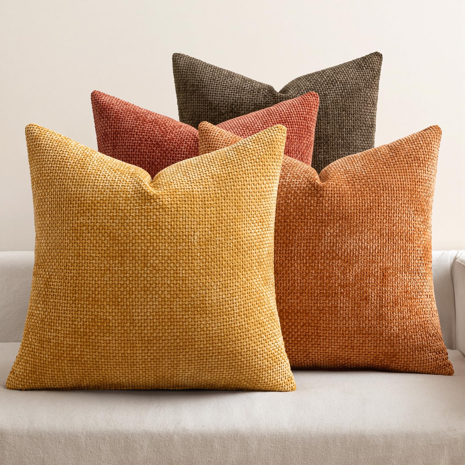 MIULEE Pack of 4 Couch Throw Pillow Covers 20x20 Inch Cream Soft Decorative Chenille Pillow Covers Farmhouse Accent Cushion Covers for Boho Spring Home Decor Sofa Bedroom Living Room