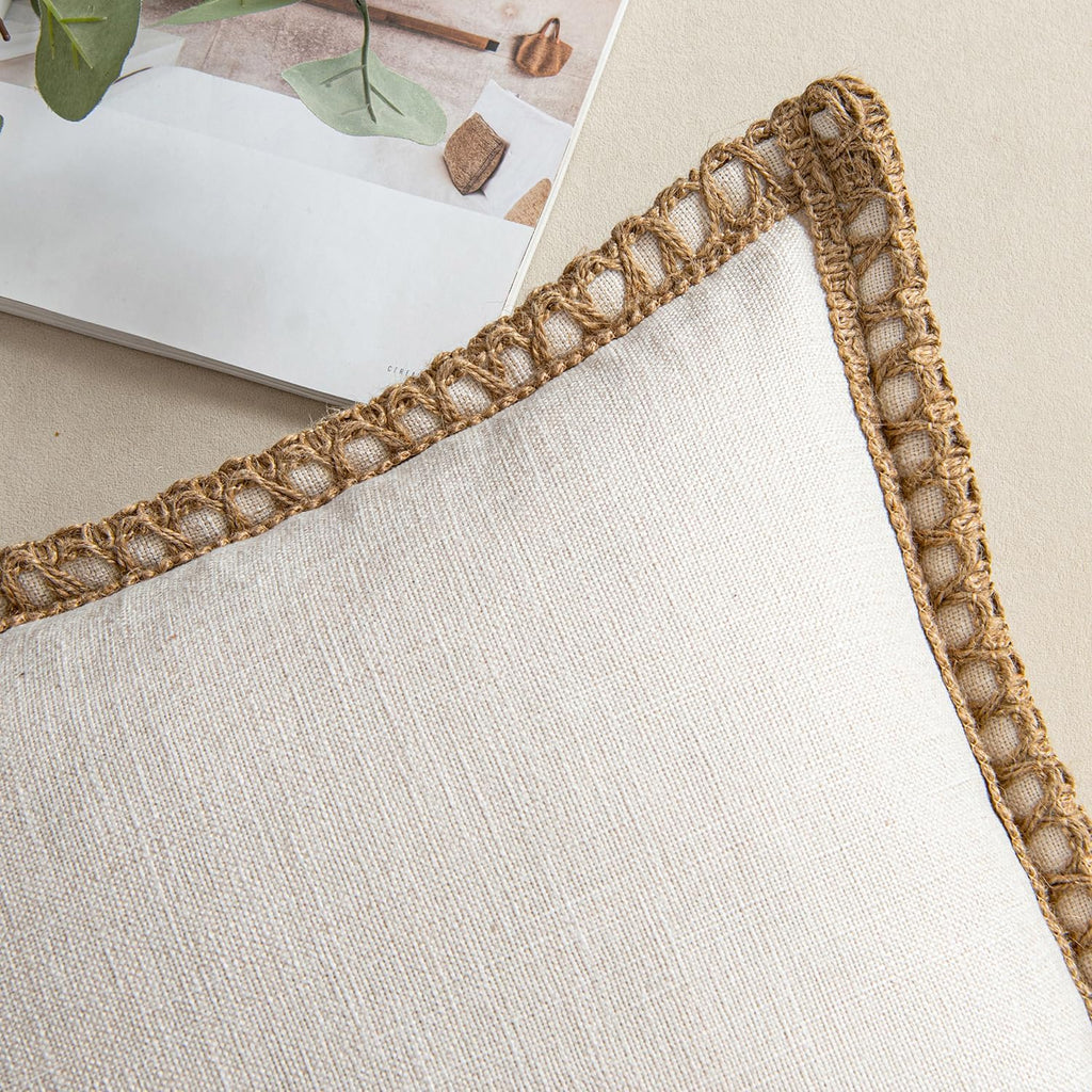 MIULEE Pack of 2 Decorative Throw Pillow Covers Modern Farmhouse Outdoor Pillow Covers Neutral Linen Burlap Cushions for Couch Bed Living Room Sofa, Natural White 18 x 18 inches 45 x 45 cm