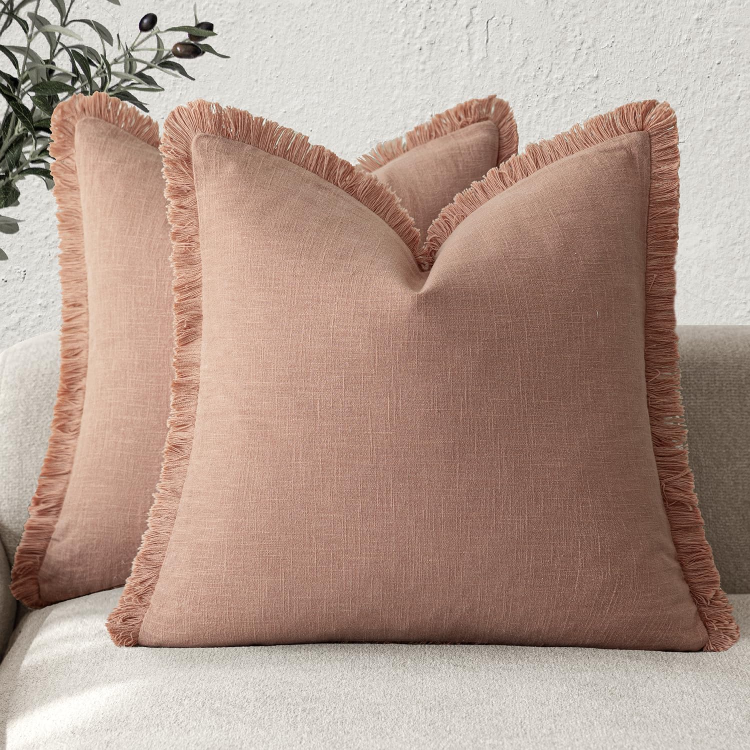 Foindtower Set of 2 Decorative Linen Fringe Throw Pillow Covers Boho Farmhouse Cushion Cover with Tassels Soft Accent Pillowcase for Couch Chair Sofa Bed Living Room Home Decor,20×20 Inch,Sky Blue