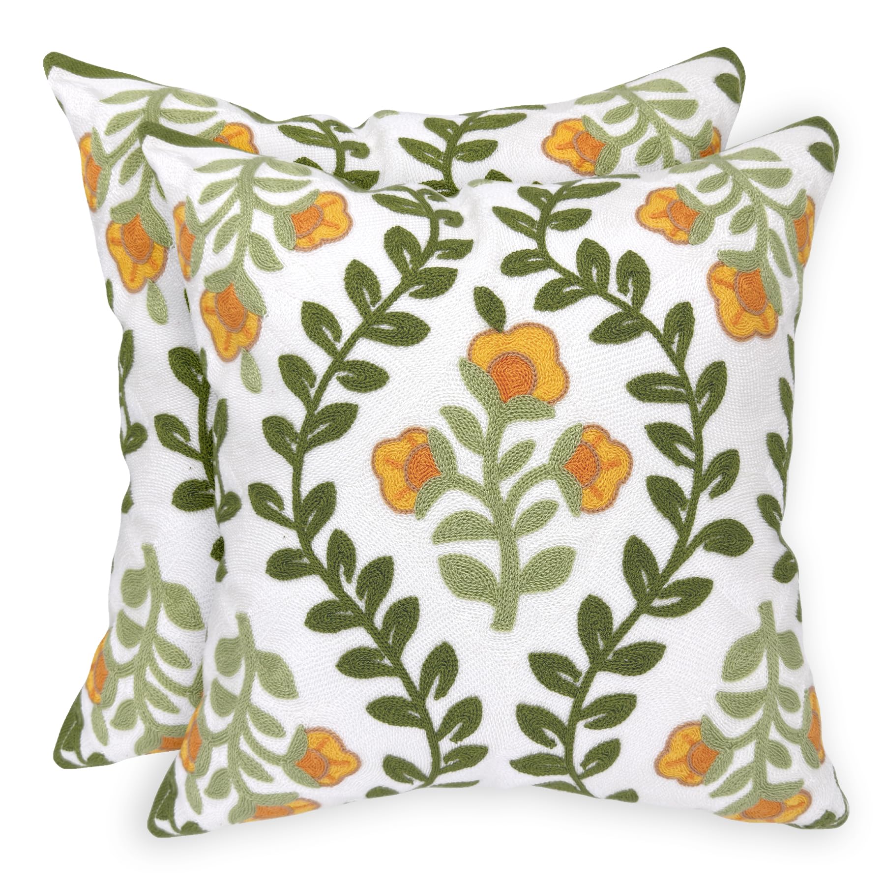 18 Inch Blue Floral Embroidered Cotton Pillow Covers Farmhouse Decor Set of 2