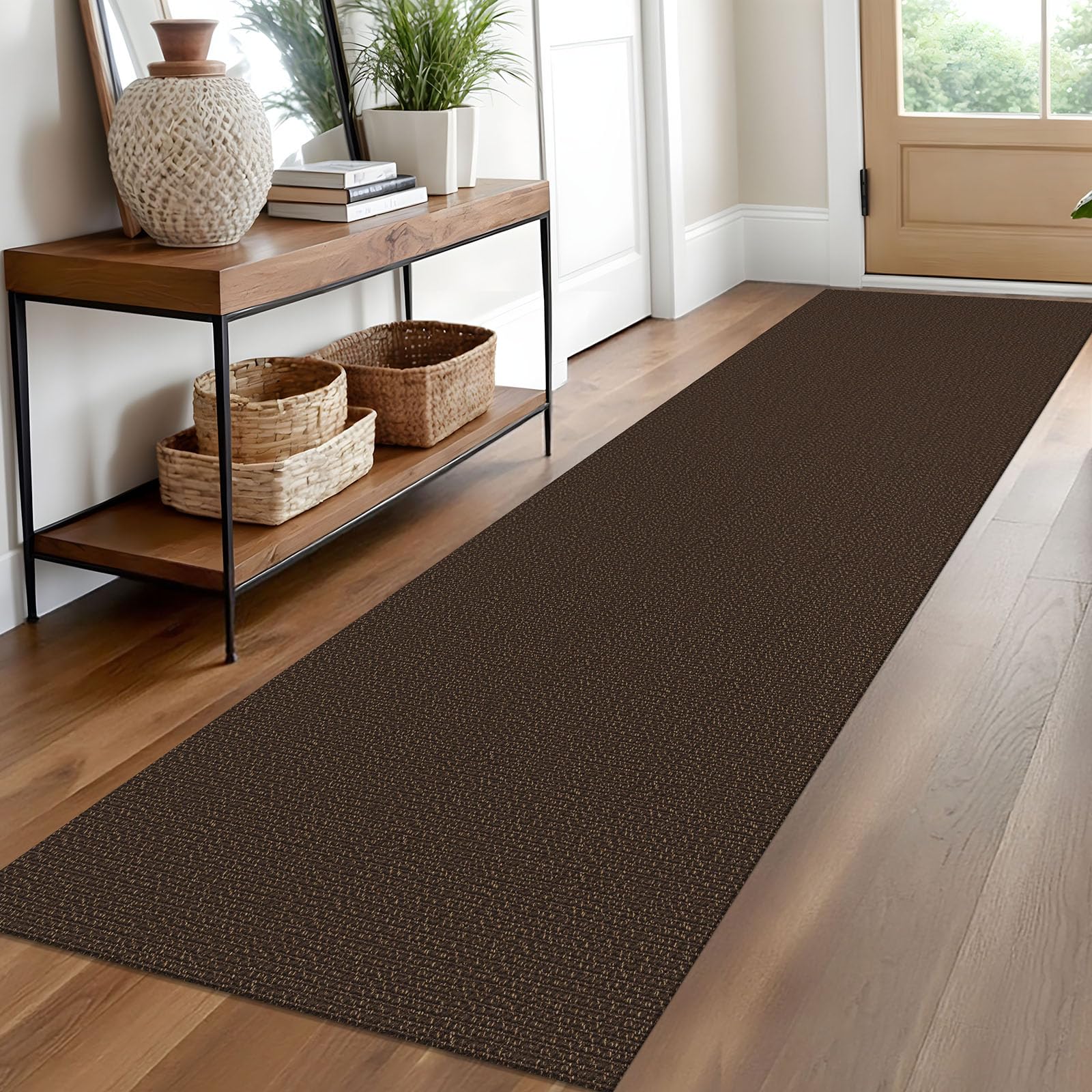 EARTHALL Washable Area Rug 4x6 Ft Non Slip Rugs for Entryway Braided Rubber Backed Bedroom Carpet Cotton Entry Rug Woven Floor Carpets for Bedroom Dining Room Living Room, Send/Beige
