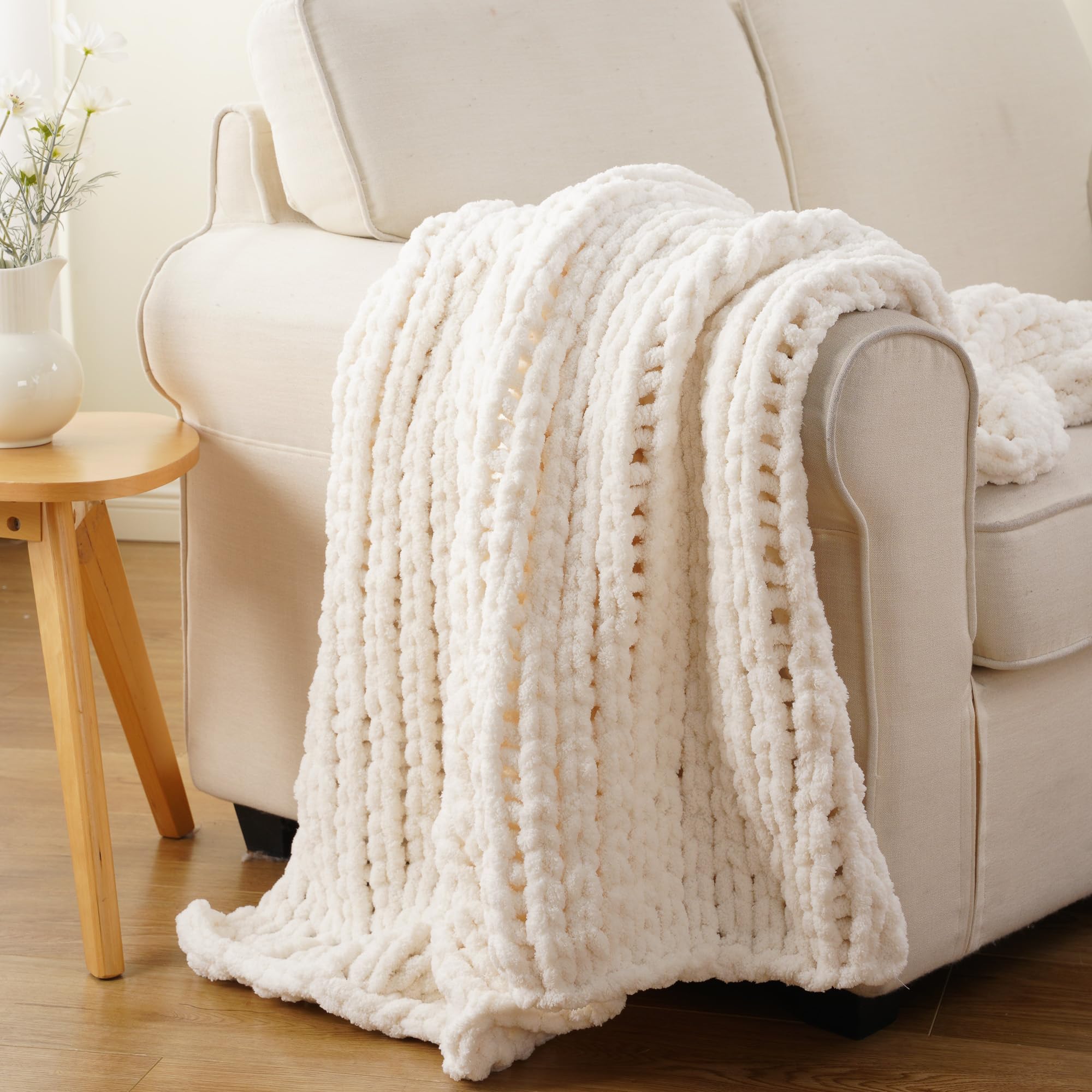 Battilo Chunky Knit Throw Blanket for Couch, Soft and Thick Chenille Throw Blanket, 50"x60" Handmade Cable Knit Crochet Blanket, Bluish Grey Knot Knitted Throw Blankets for Home Decor, Bluish Grey