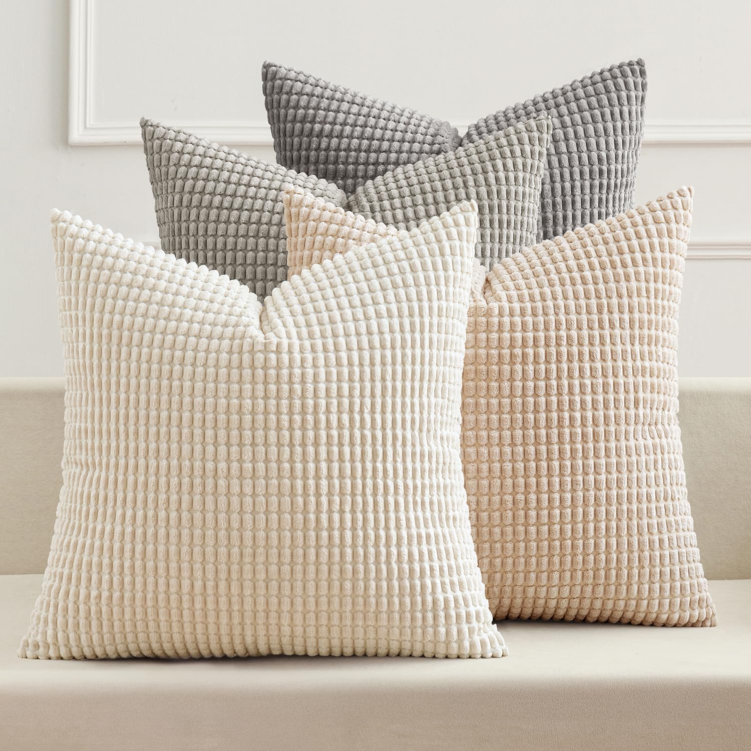 MIULEE Timeless Neutral Pillow Covers 18x18 Inch Set of 4 Mid Century Modern Grey Throw Pillows Rustic Corduroy Couch Pillowcases Nordic Home Decor for Sofa Living Room Bed