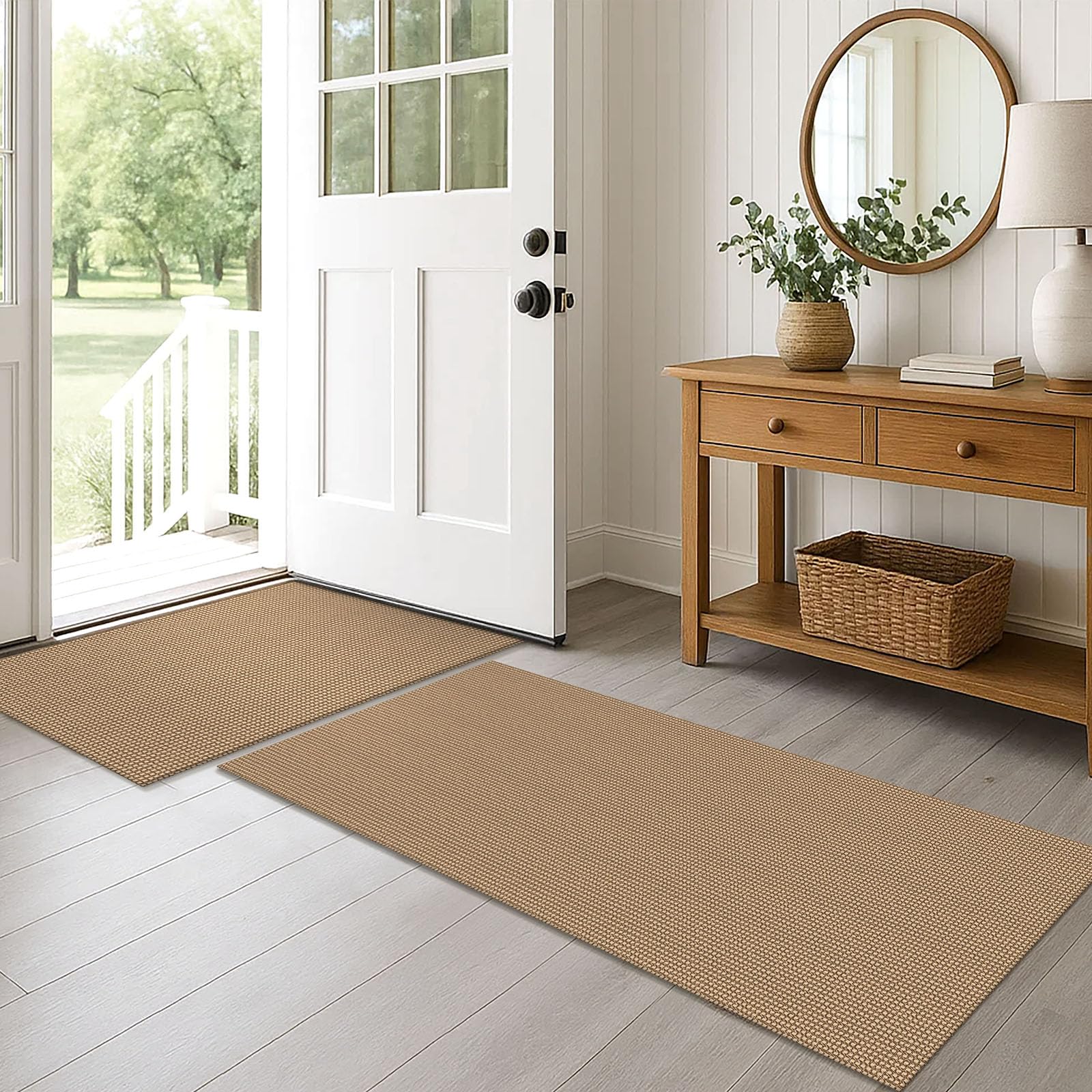 EARTHALL Woven Area Rug 4x6 Ft Washable Rugs for Entryway Non Slip Braided Throw Rugs Bedroom Carpet Cotton Entry Rug Cotton Floor Carpets for Bedroom Dining Room Living Room, Orange/Tan/Brown