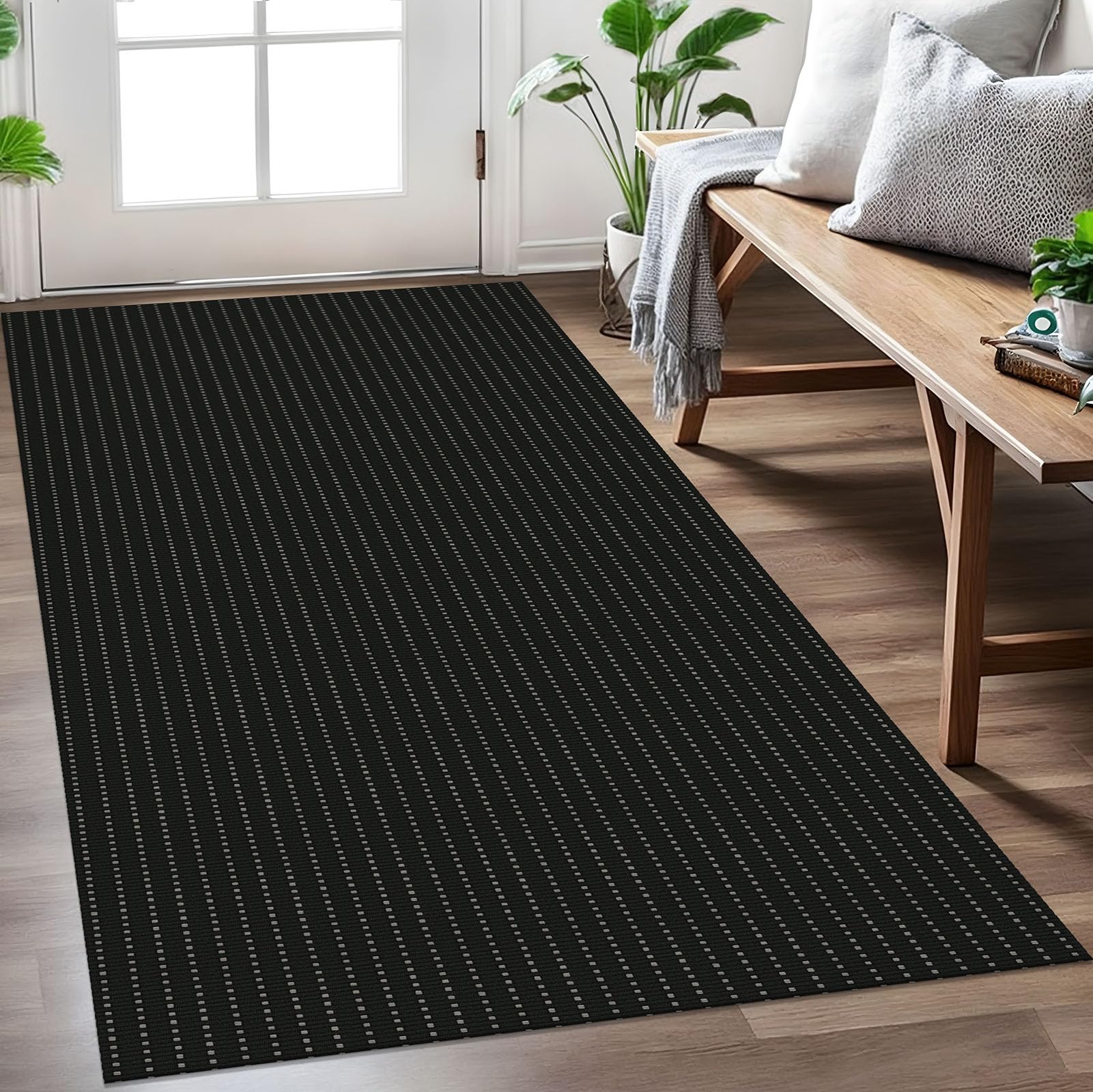 EARTHALL Washable Area Rug 4x6 Ft Non Slip Rugs for Entryway Braided Rubber Backed Bedroom Carpet Cotton Entry Rug Woven Floor Carpets for Bedroom Dining Room Living Room, Send/Beige