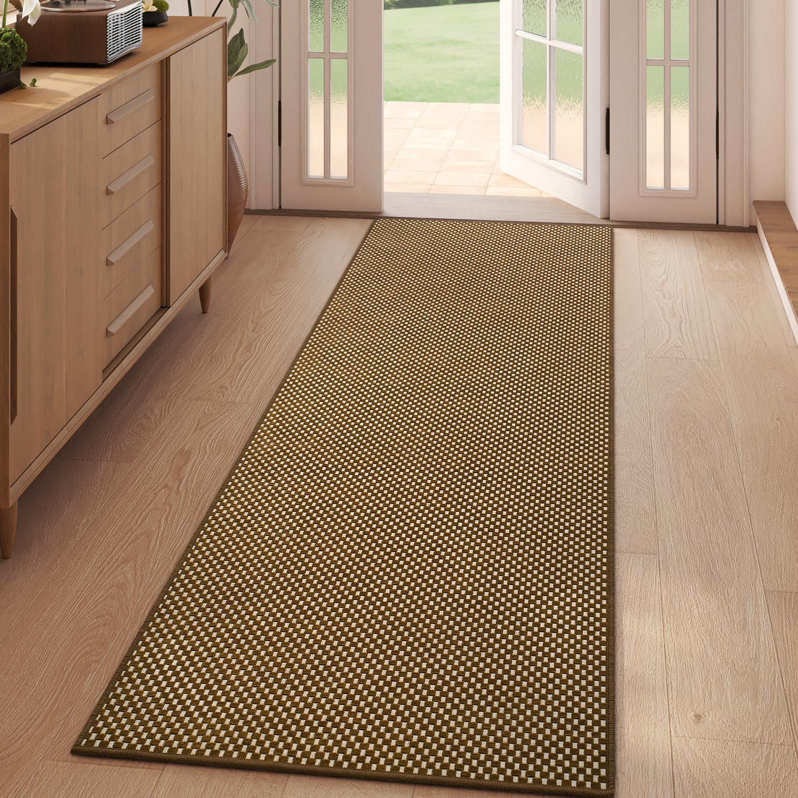 YDKGL Boho Washable Area Rugs 5x7 ft, Non Slip Area Rug for Living Room, Braided Office Rugs Bedroom Rug Woven Washable Indoor Floor Carpets for Office Dining Bedroom Living Room, Easy to Clean, Brown