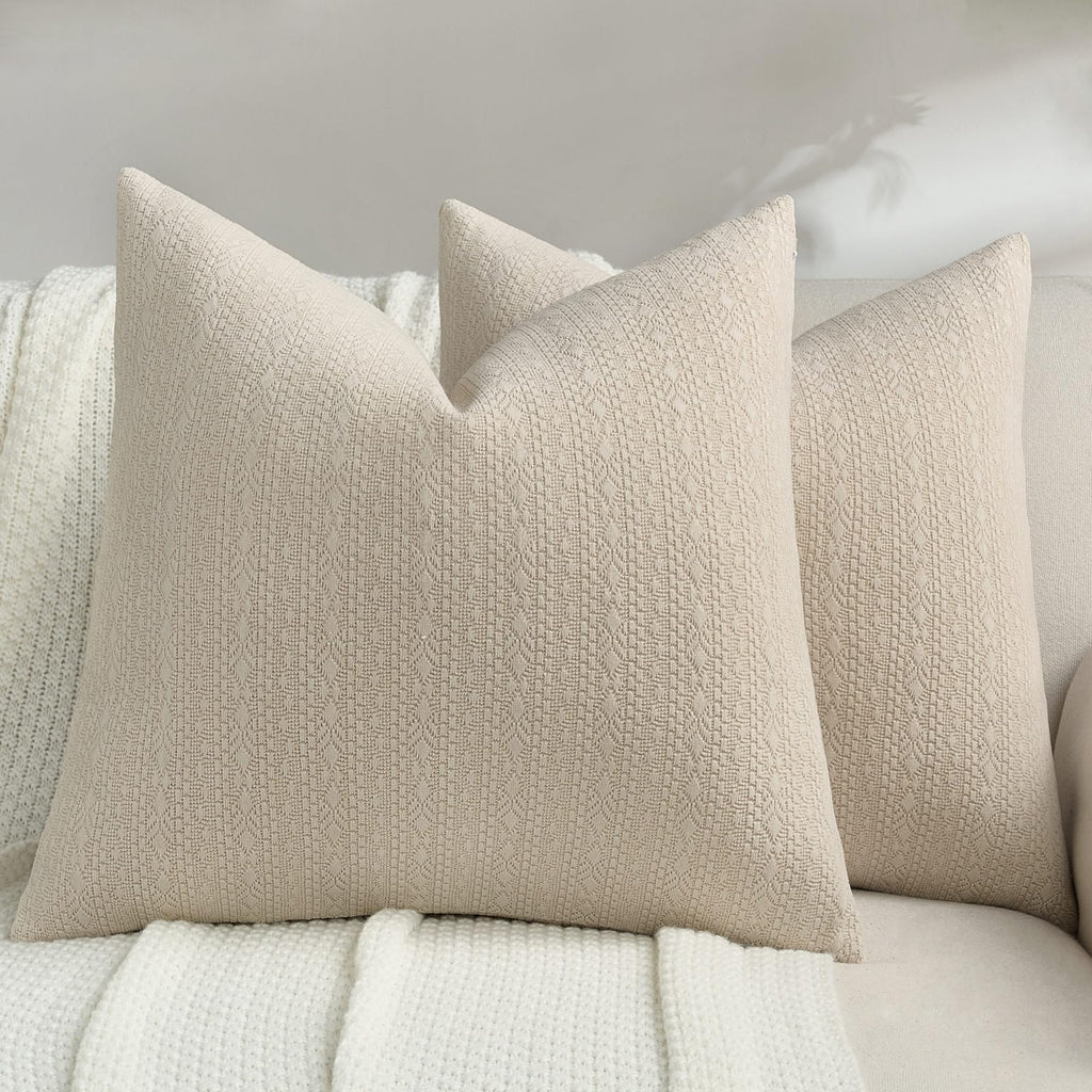 FUTEI Pack of 2 Solid Chenille Throw Pillow Covers 18x18 Inch Soft Farmhouse Decorative Accent Cushion Cases Modern Home Decor for Couch Living Room, Cream
