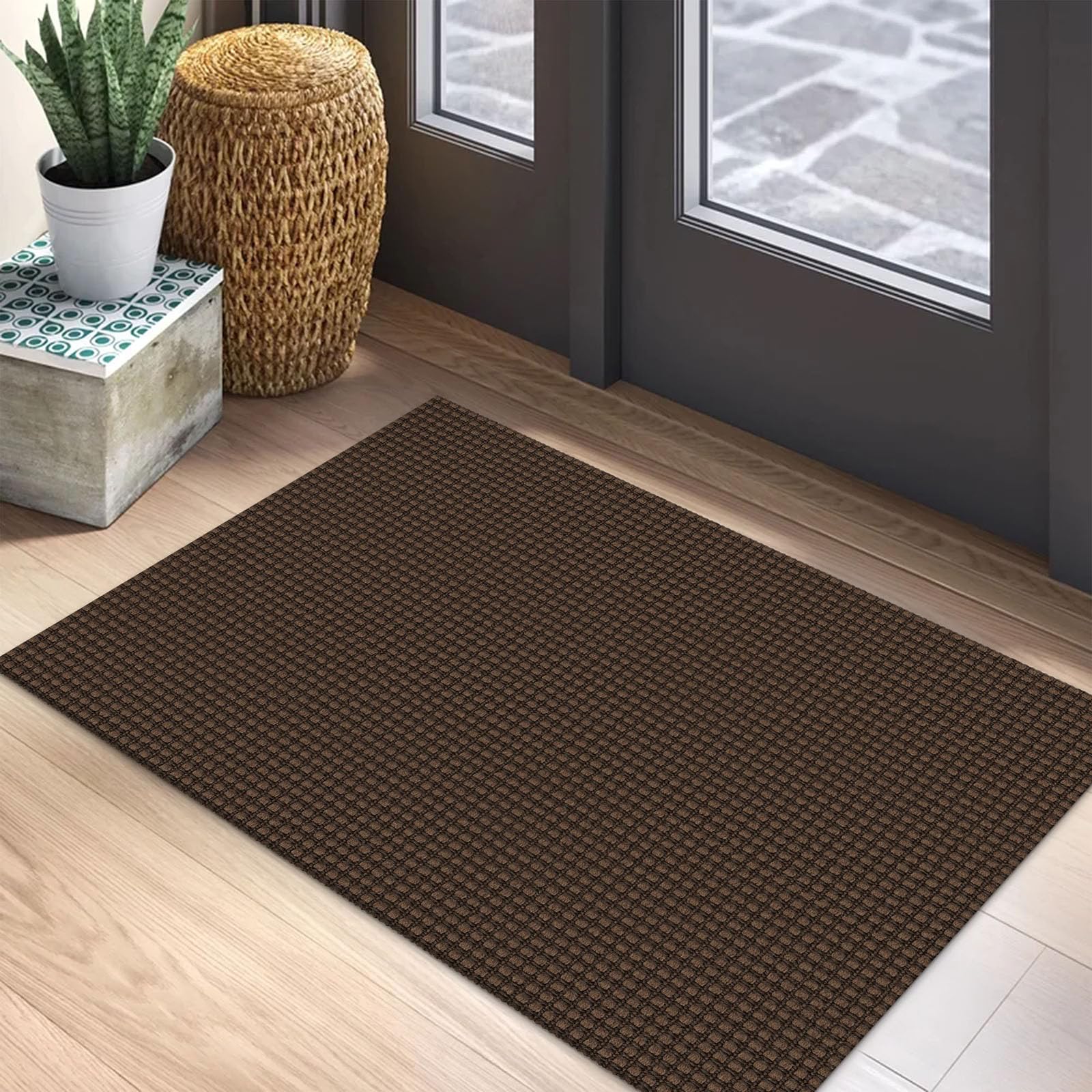 EARTHALL Woven Area Rug 4x6 Ft Washable Rugs for Entryway Non Slip Braided Throw Rugs Bedroom Carpet Cotton Entry Rug Cotton Floor Carpets for Bedroom Dining Room Living Room, Orange/Tan/Brown