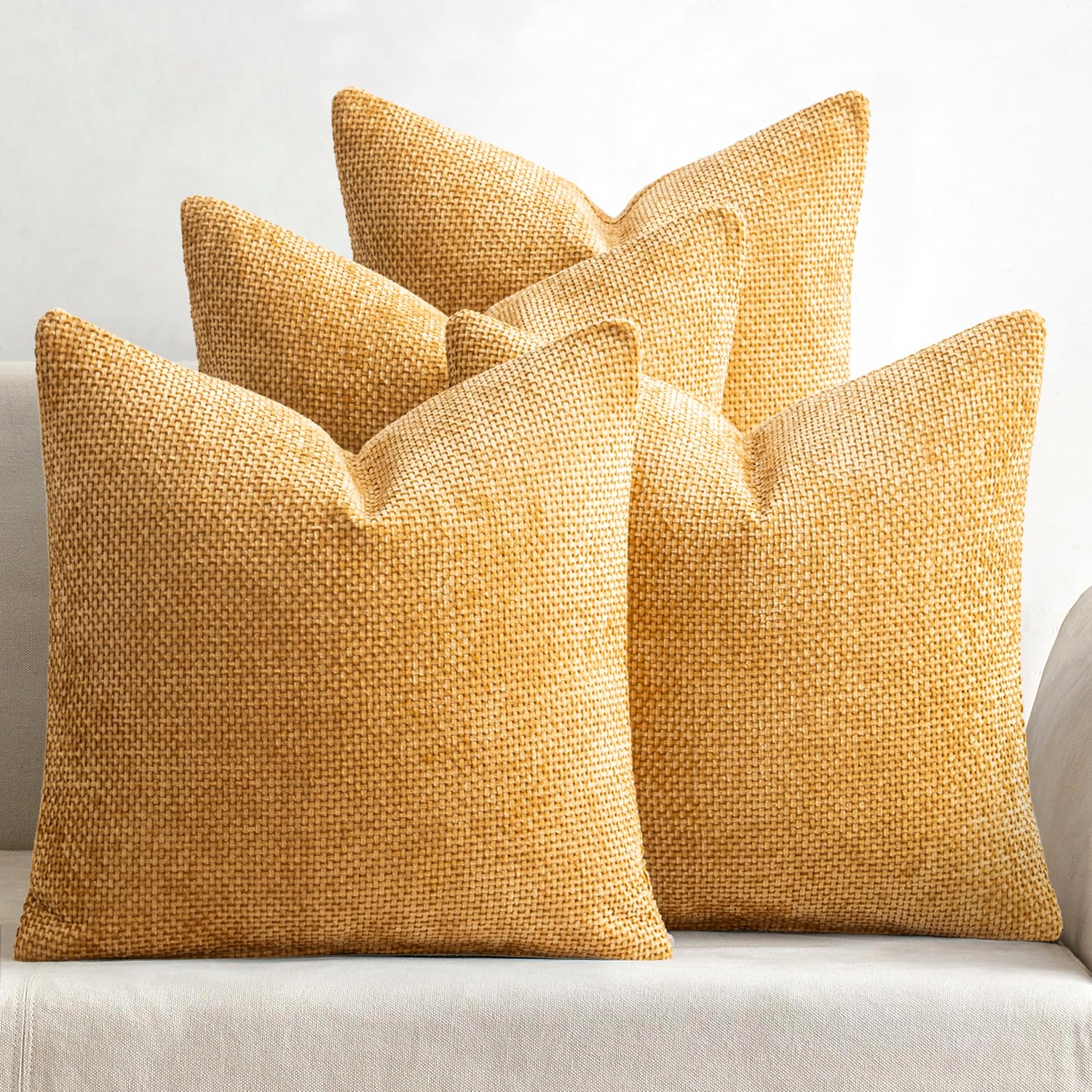 MIULEE Pack of 4 Couch Throw Pillow Covers 20x20 Inch Cream Soft Decorative Chenille Pillow Covers Farmhouse Accent Cushion Covers for Boho Spring Home Decor Sofa Bedroom Living Room