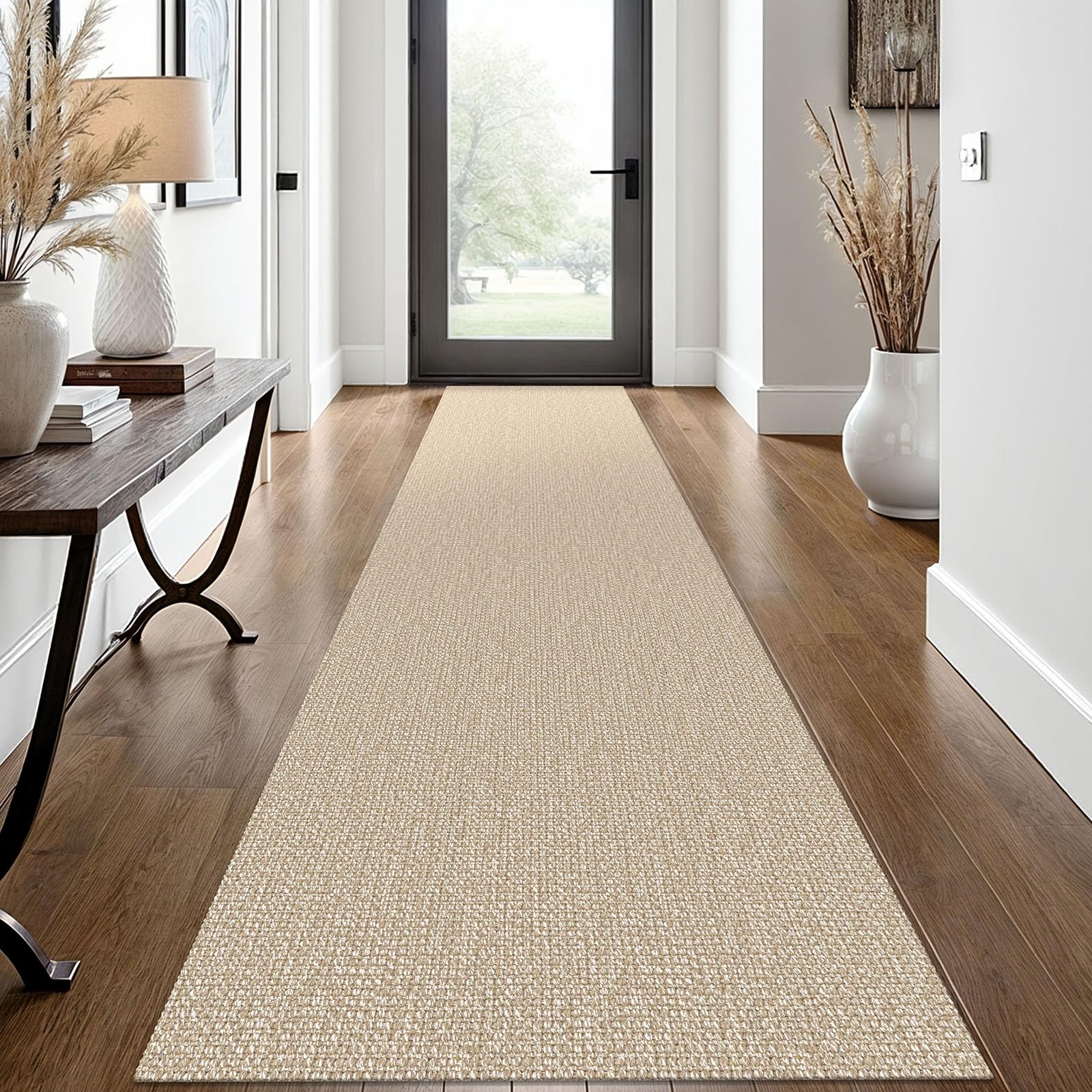 EARTHALL Washable Area Rug 4x6 Ft Non Slip Rugs for Entryway Braided Rubber Backed Bedroom Carpet Cotton Entry Rug Woven Floor Carpets for Bedroom Dining Room Living Room, Send/Beige