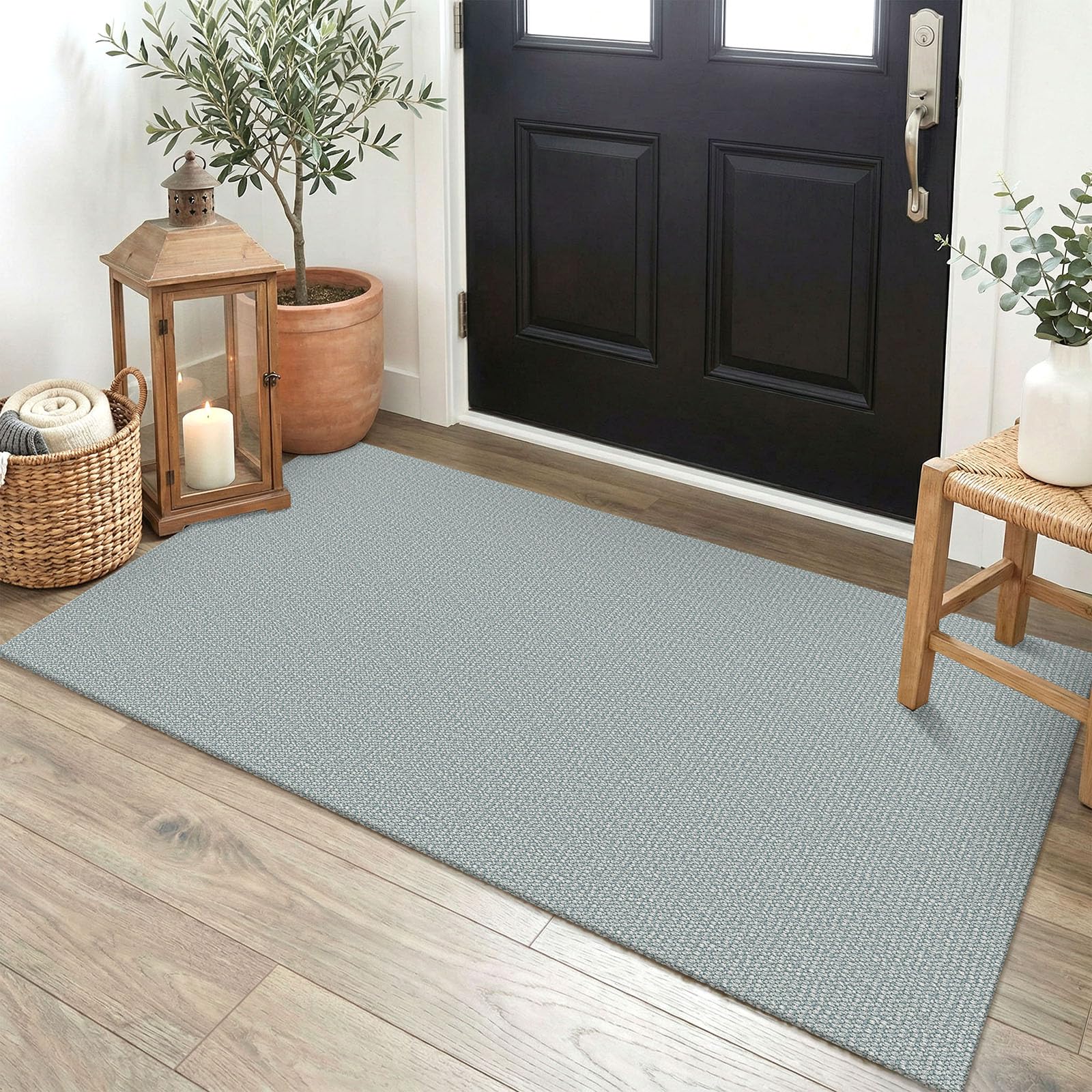 EARTHALL Washable Area Rug 4x6 Ft Non Slip Rugs for Entryway Braided Rubber Backed Bedroom Carpet Cotton Entry Rug Woven Floor Carpets for Bedroom Dining Room Living Room, Send/Beige