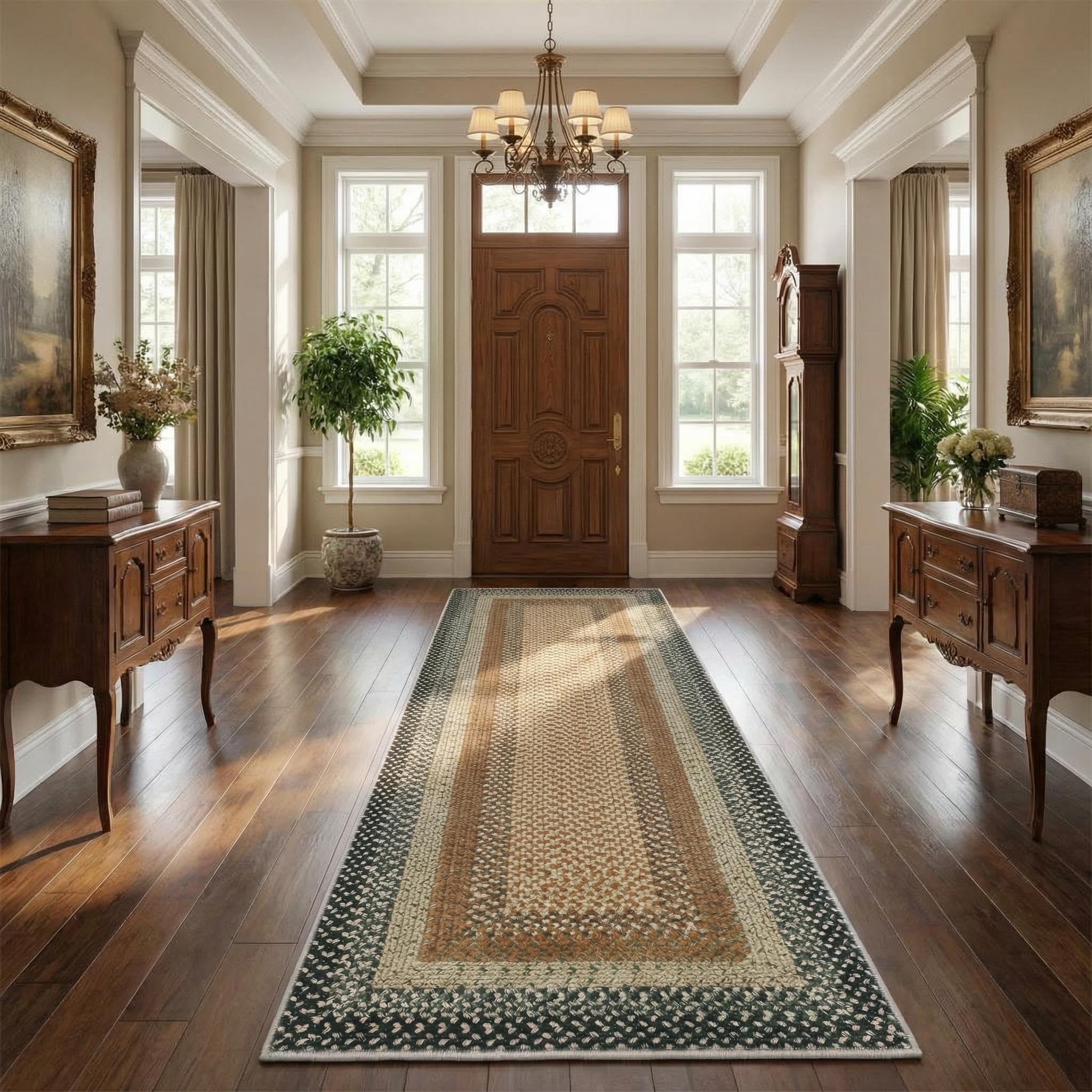 8x10 Natural Braided Washable Farmhouse Rug Non Slip Stain Resistant Low Pile Carpet