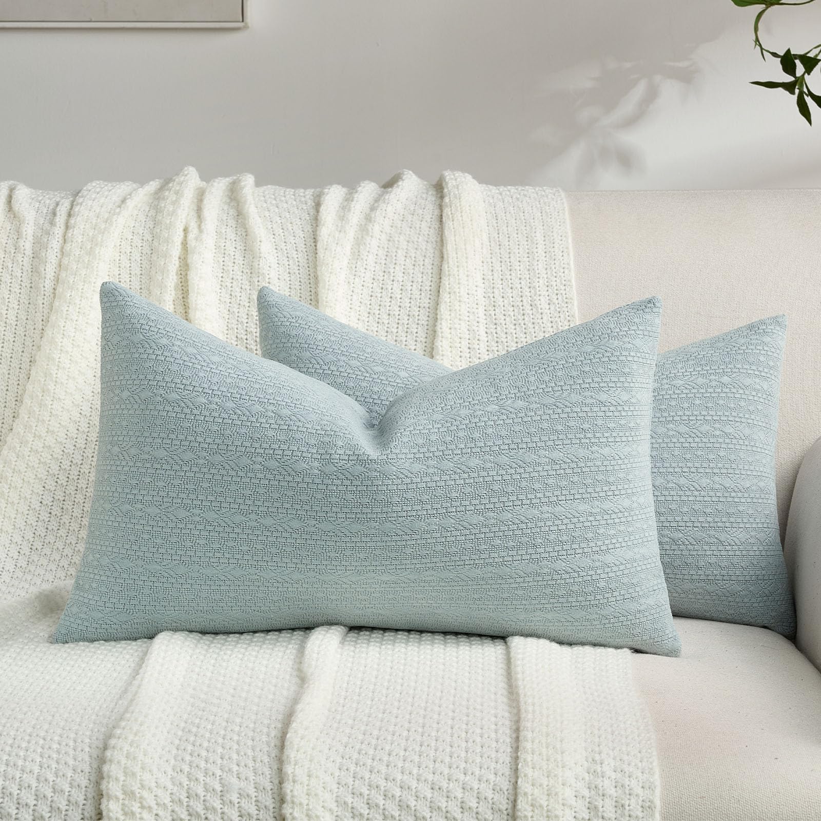 FUTEI Pack of 2 Solid Chenille Throw Pillow Covers 18x18 Inch Soft Farmhouse Decorative Accent Cushion Cases Modern Home Decor for Couch Living Room, Cream
