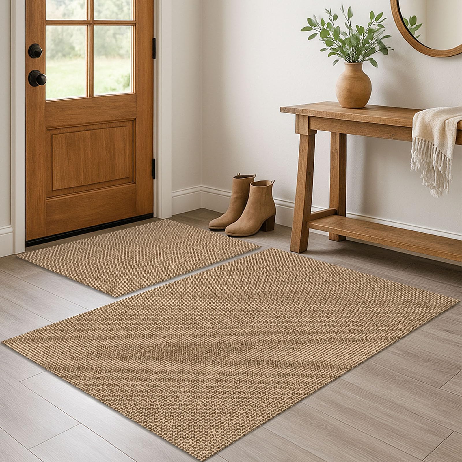 EARTHALL Woven Area Rug 4x6 Ft Washable Rugs for Entryway Non Slip Braided Throw Rugs Bedroom Carpet Cotton Entry Rug Cotton Floor Carpets for Bedroom Dining Room Living Room, Orange/Tan/Brown