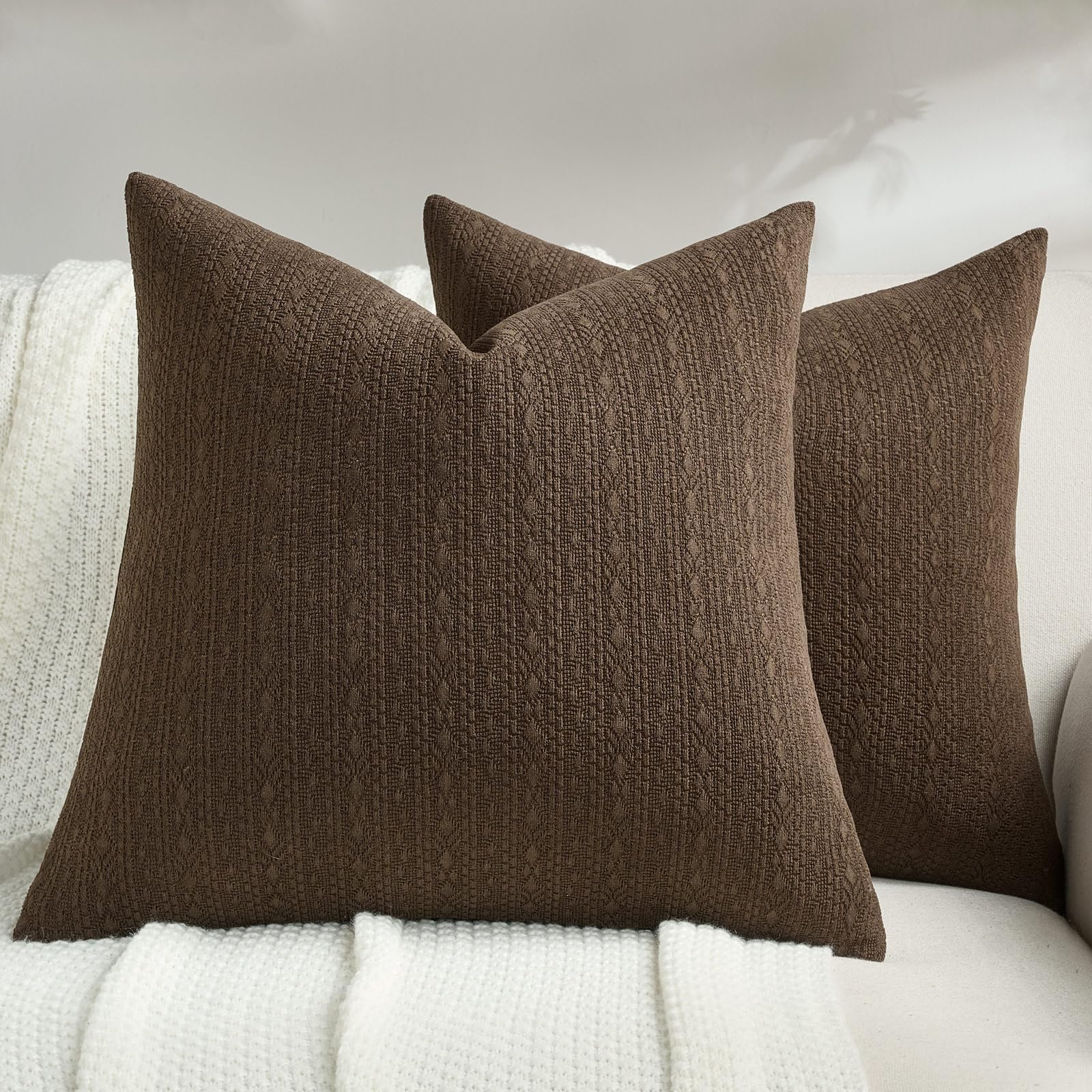 FUTEI Pack of 2 Solid Chenille Throw Pillow Covers 18x18 Inch Soft Farmhouse Decorative Accent Cushion Cases Modern Home Decor for Couch Living Room, Cream