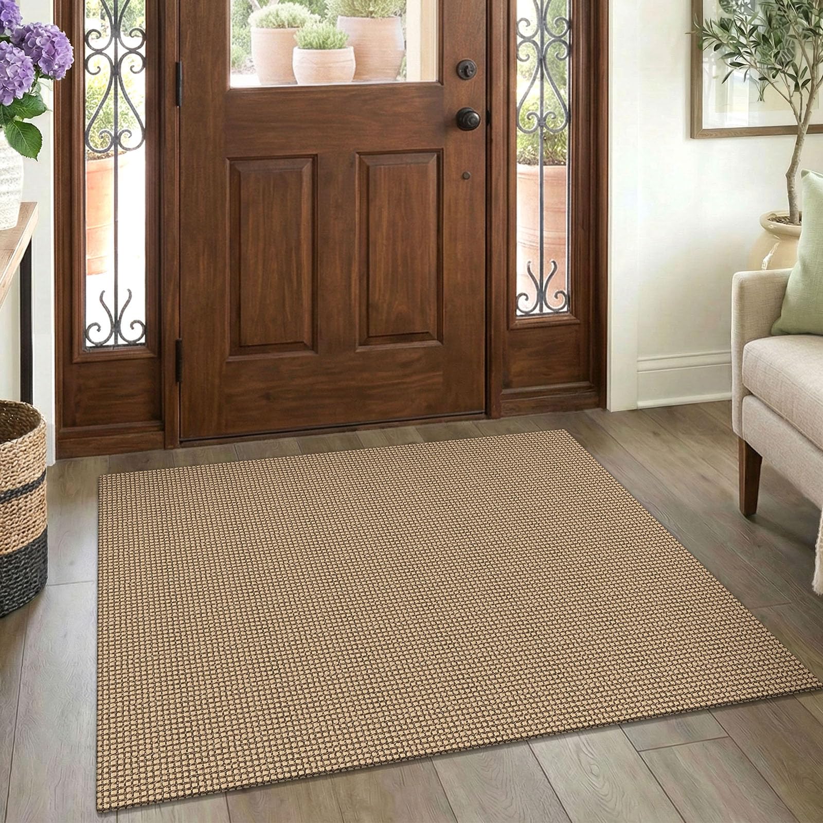 EARTHALL Woven Area Rug 4x6 Ft Washable Rugs for Entryway Non Slip Braided Throw Rugs Bedroom Carpet Cotton Entry Rug Cotton Floor Carpets for Bedroom Dining Room Living Room, Orange/Tan/Brown