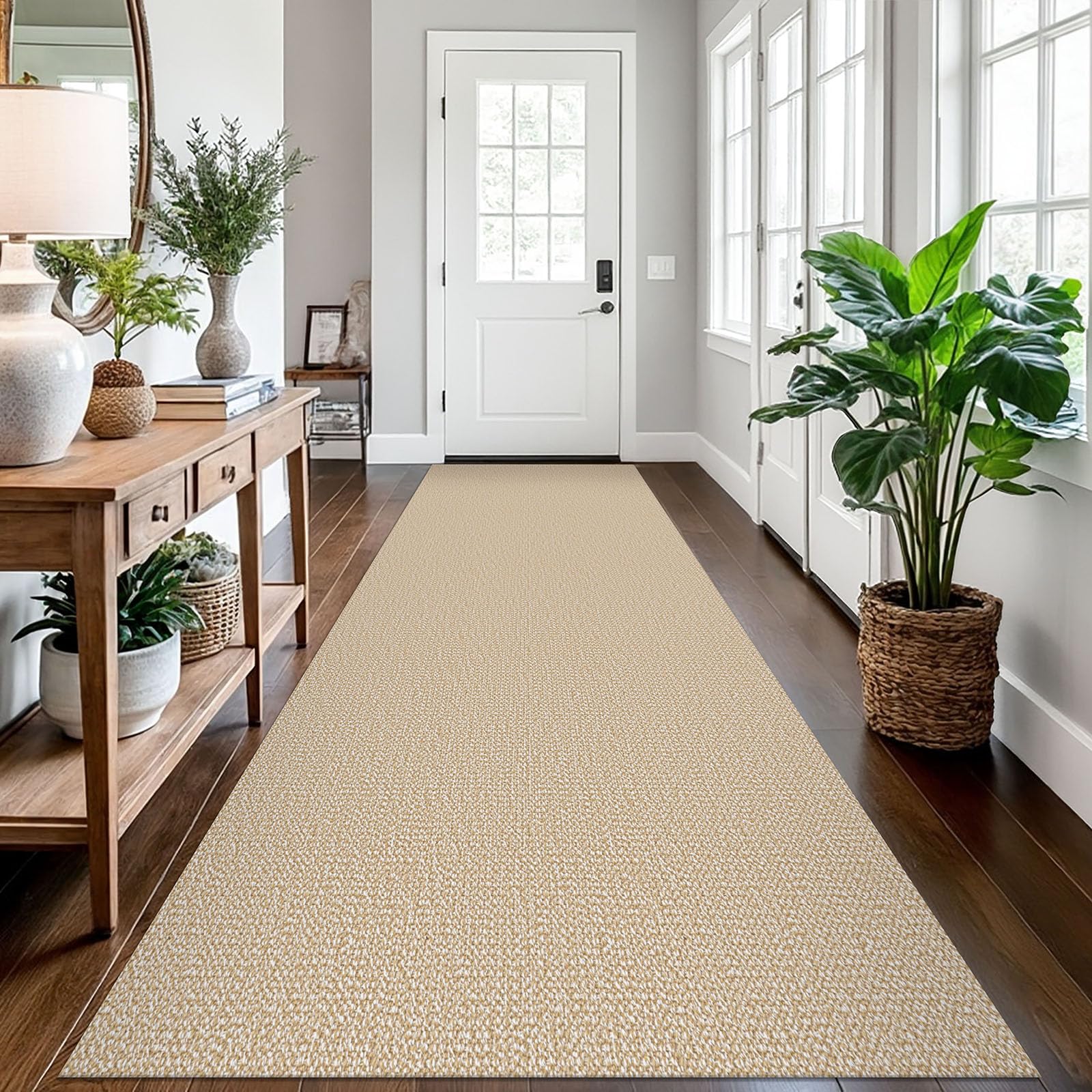 EARTHALL Washable Area Rug 4x6 Ft Non Slip Rugs for Entryway Braided Rubber Backed Bedroom Carpet Cotton Entry Rug Woven Floor Carpets for Bedroom Dining Room Living Room, Send/Beige