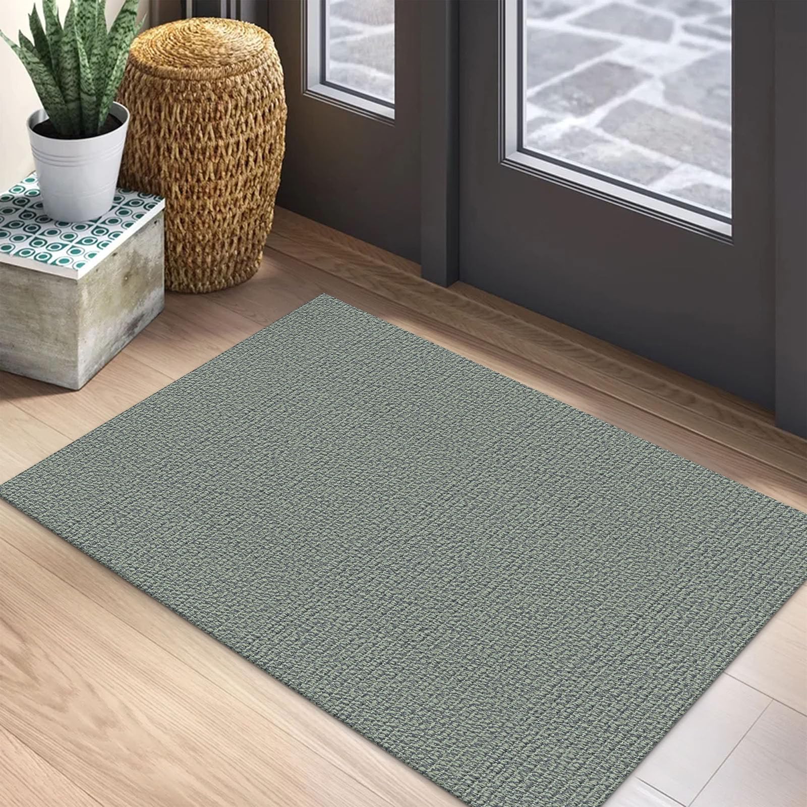 EARTHALL Washable Area Rug 4x6 Ft Non Slip Rugs for Entryway Braided Rubber Backed Bedroom Carpet Cotton Entry Rug Woven Floor Carpets for Bedroom Dining Room Living Room, Send/Beige
