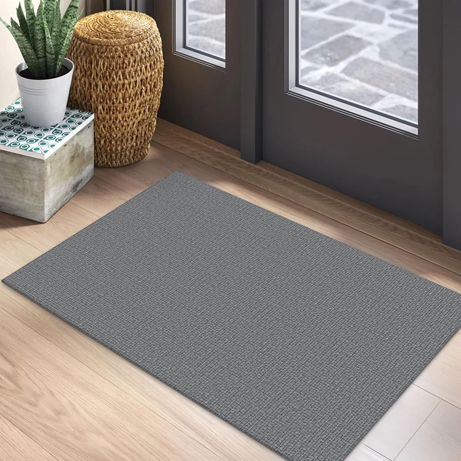 EARTHALL Washable Area Rug 4x6 Ft Non Slip Rugs for Entryway Braided Rubber Backed Bedroom Carpet Cotton Entry Rug Woven Floor Carpets for Bedroom Dining Room Living Room, Send/Beige