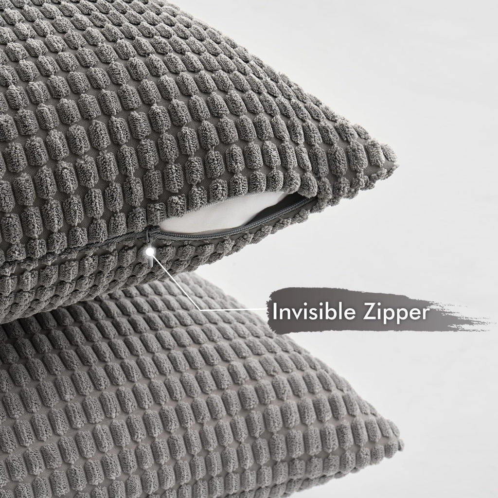 MIULEE Timeless Neutral Pillow Covers 18x18 Inch Set of 4 Mid Century Modern Grey Throw Pillows Rustic Corduroy Couch Pillowcases Nordic Home Decor for Sofa Living Room Bed